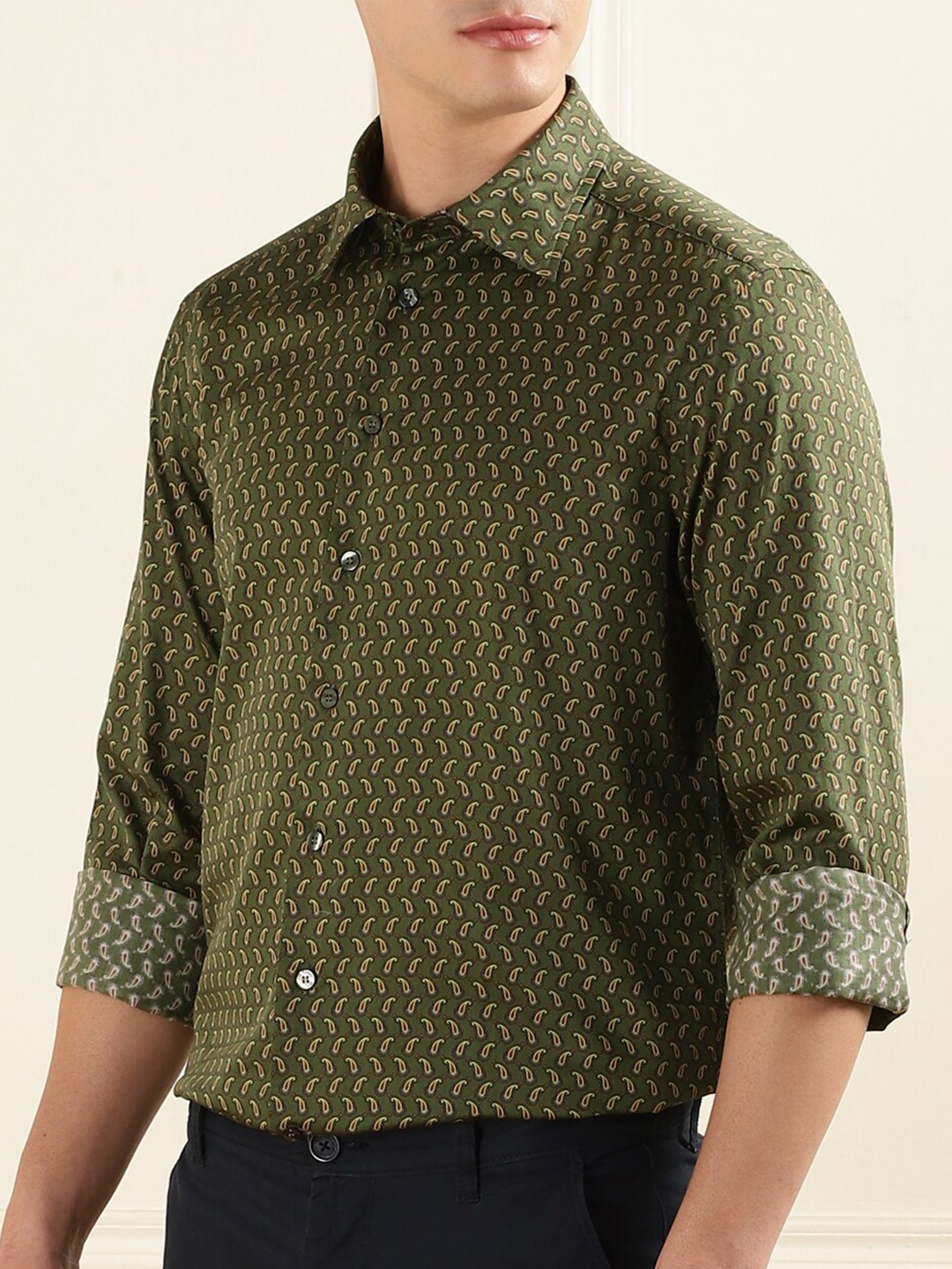 

ETRO Printed Spread Collar Long Sleeves Cotton Formal Shirt, Green