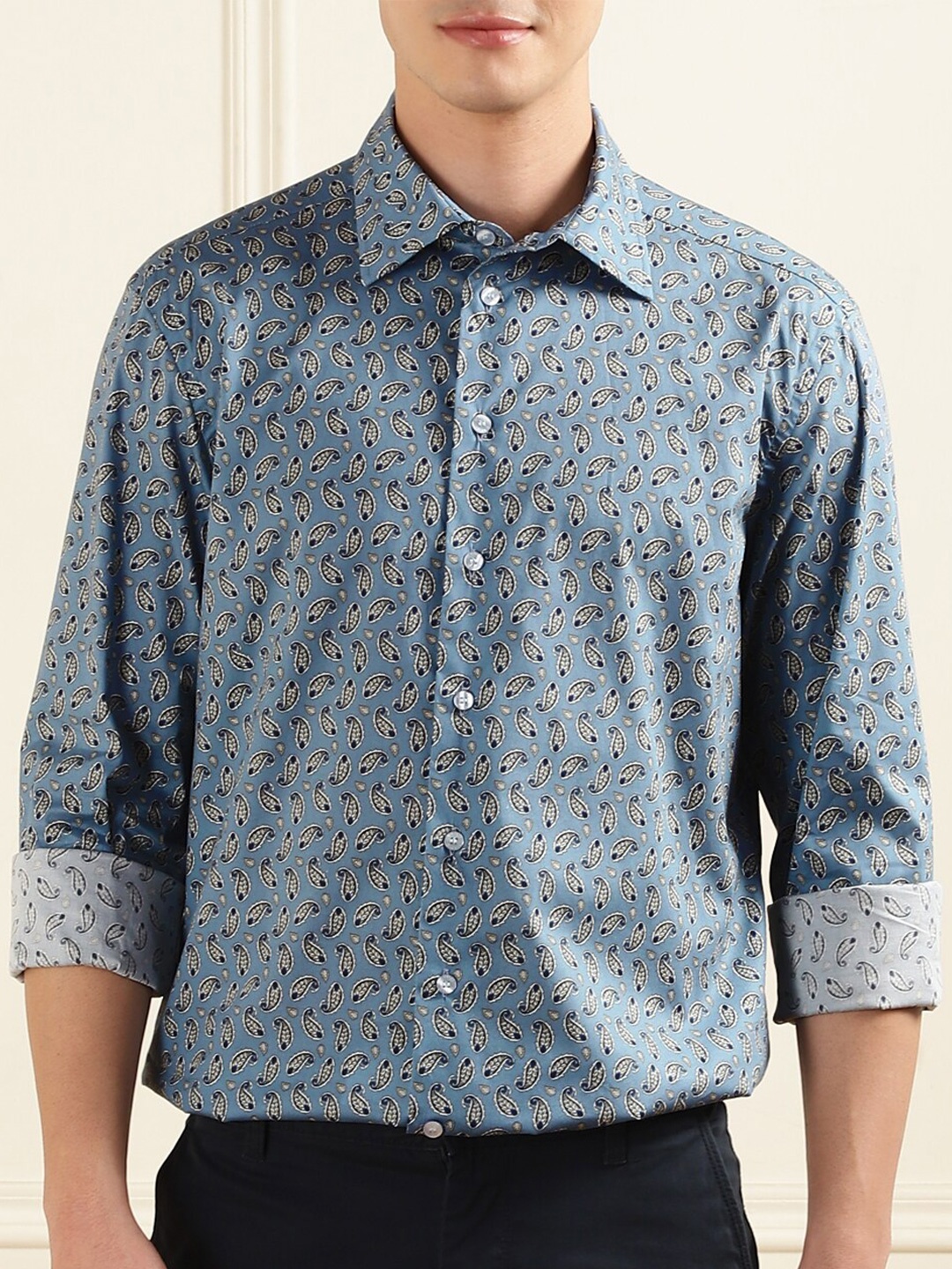 

ETRO Floral Printed Spread Collar Long Sleeves Cotton Formal Shirt, Blue