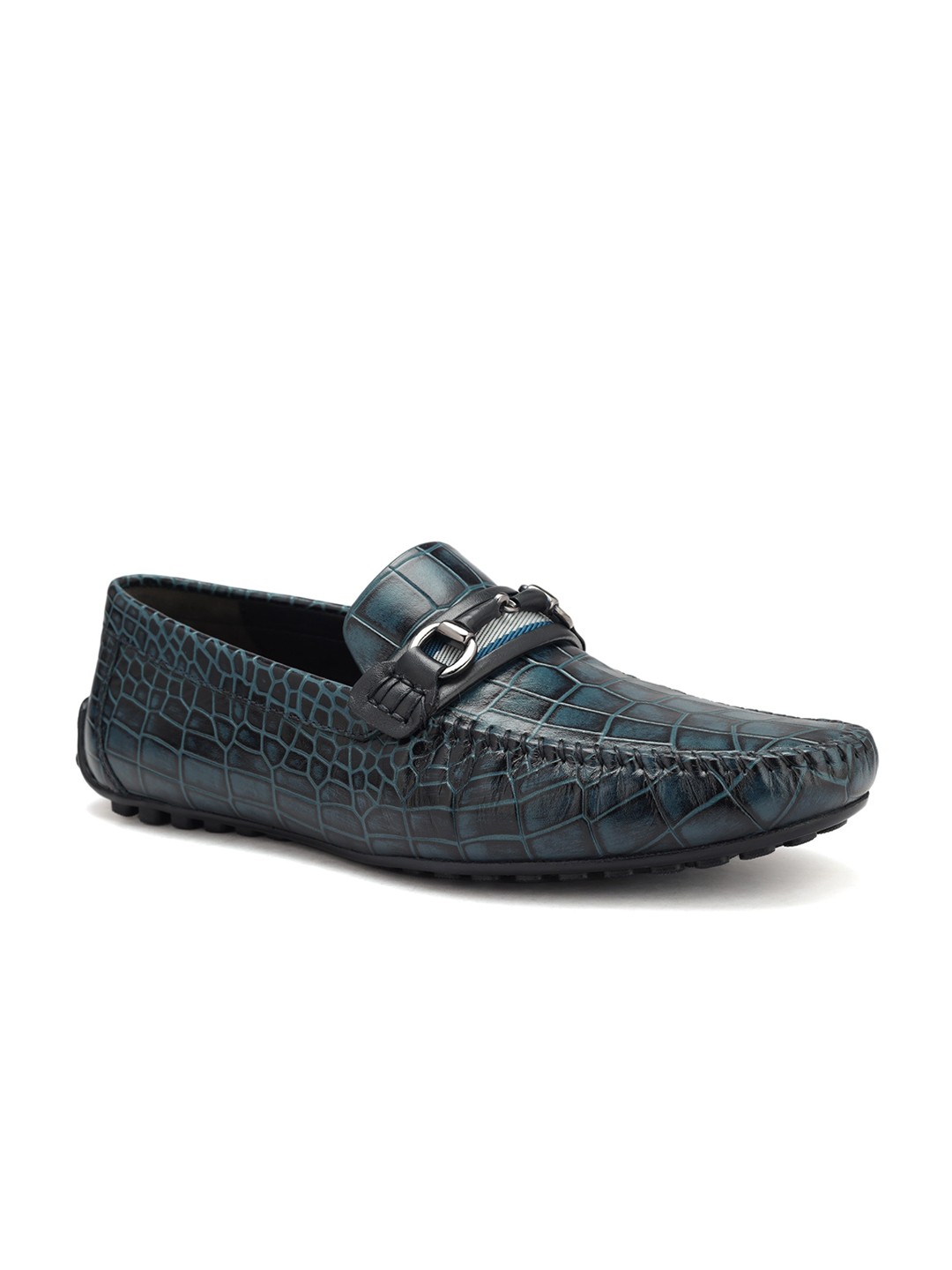 

ROSSO BRUNELLO Men Textured Leather Formal Loafers, Blue