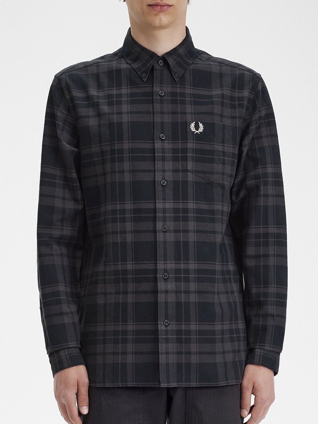 

Fred Perry Slim Fit Tartan Checks Cotton Checked Casual Shirt, Black