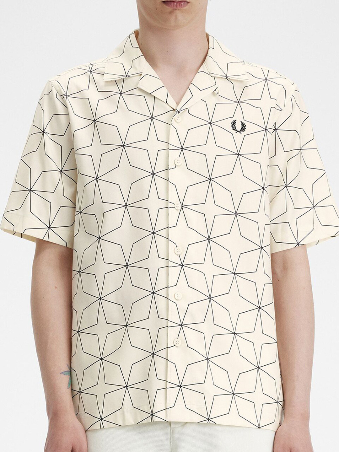 

Fred Perry Slim Fit Printed Spread Collar Cotton Casual Shirt, White