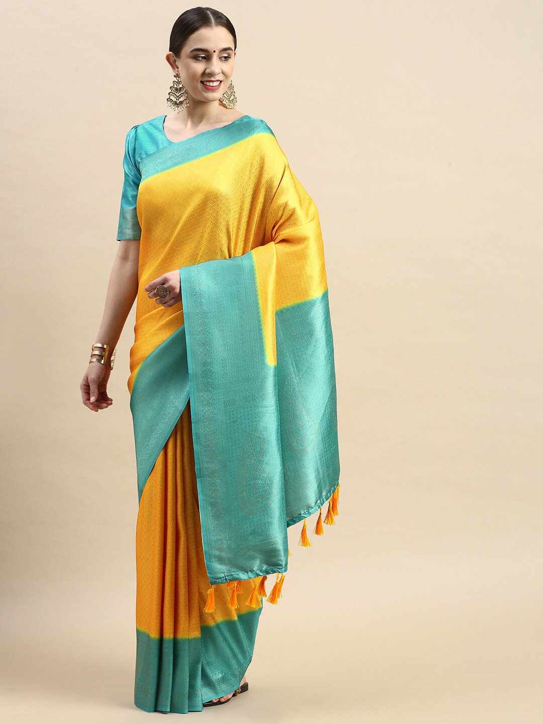 

PATLIPALLU Woven Design Zari Silk Blend Banarasi Saree, Orange