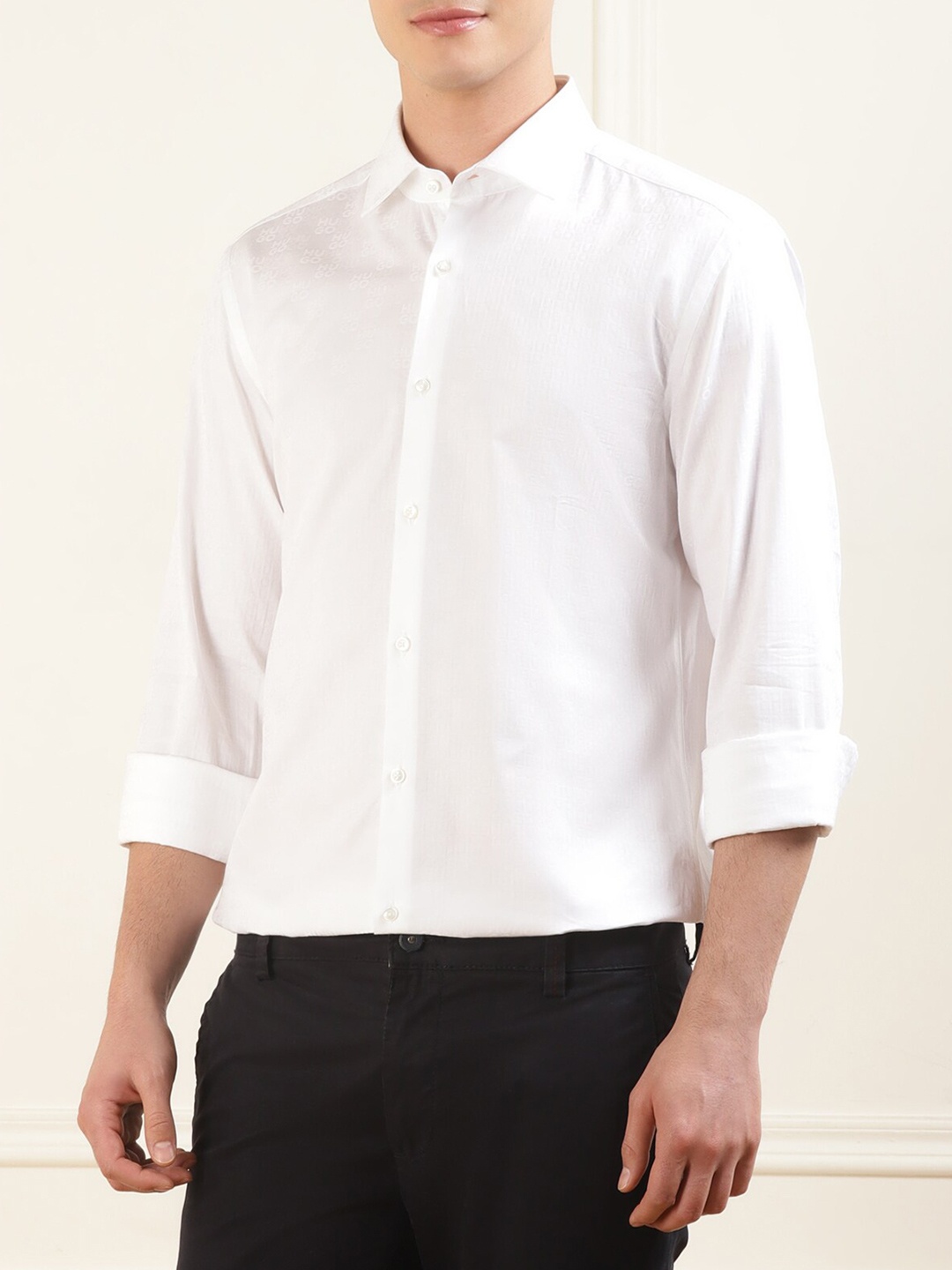 

HUGO Slim Fit Spread Collar Pure Cotton Casual Shirt, White