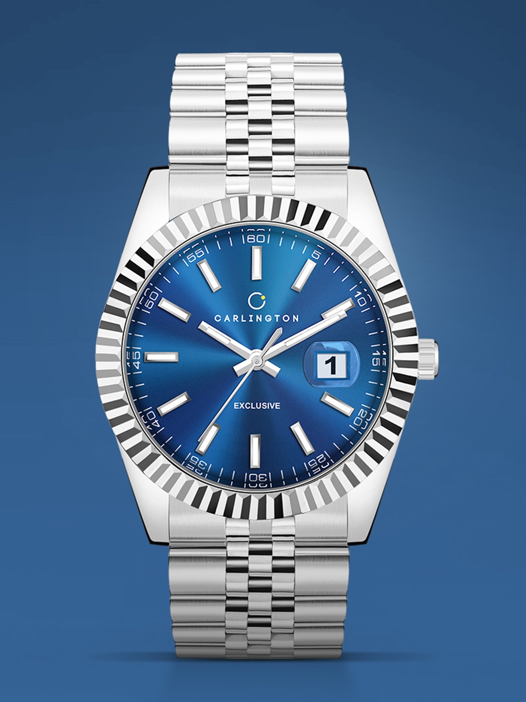 

CARLINGTON Men Bracelet Style Straps Analogue Watch Exclusive 8811 Steel Blue Gents