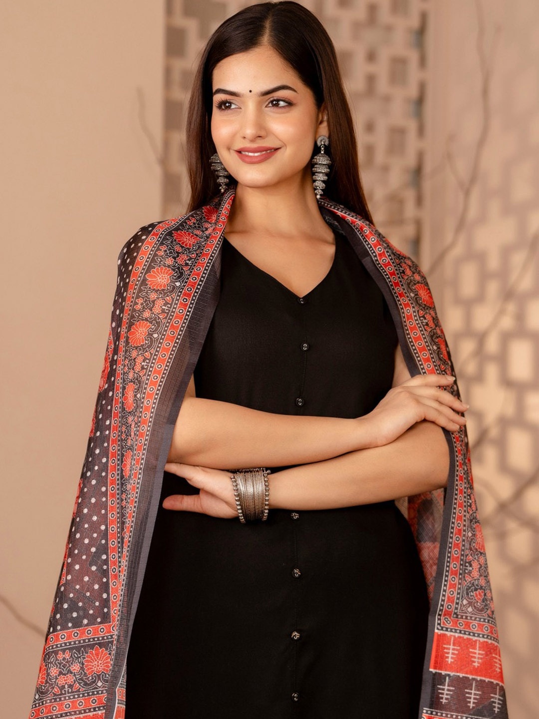 

KALINI Women Regular Kurta with Palazzos & With Dupatta, Black