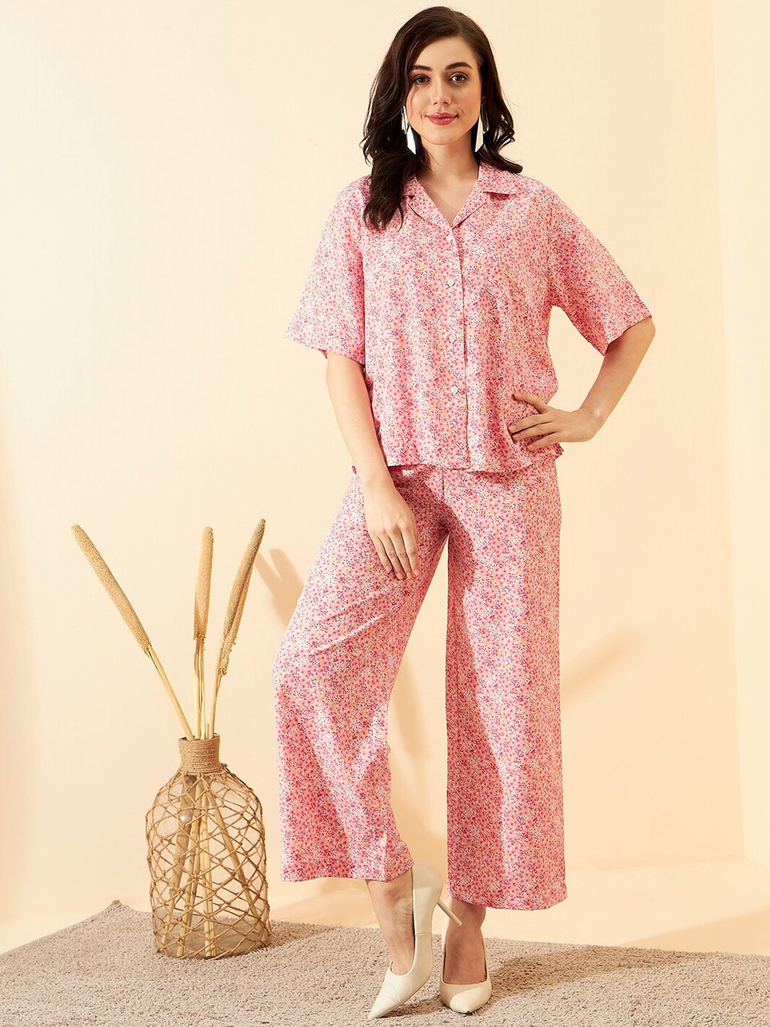 

MAGRE Floral Printed Shirt With Trousers, Pink