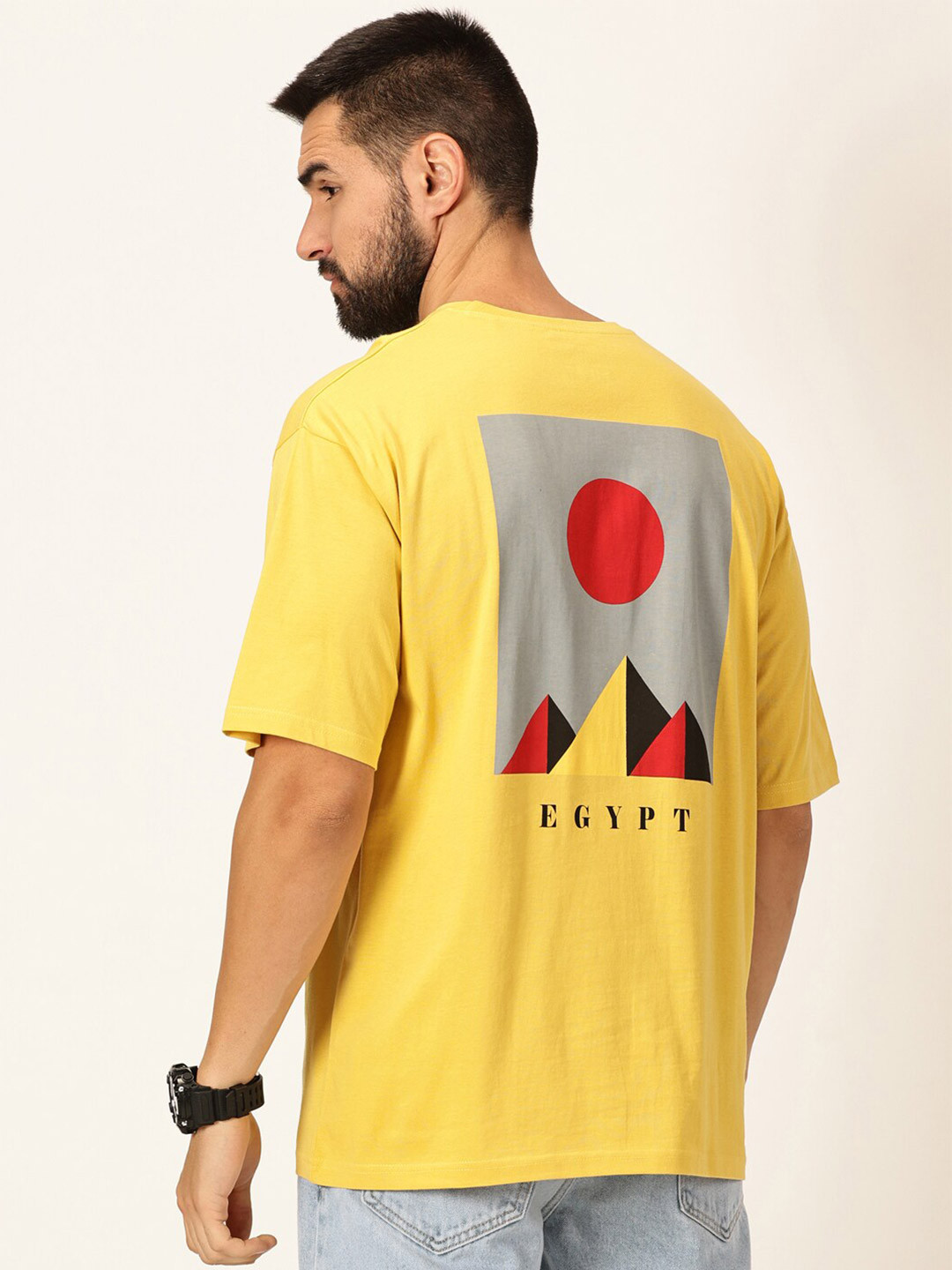 

Thomas Scott Oversized Graphic Printed Drop-Shoulder Sleeves Cotton Bio Finish T-shirt, Yellow