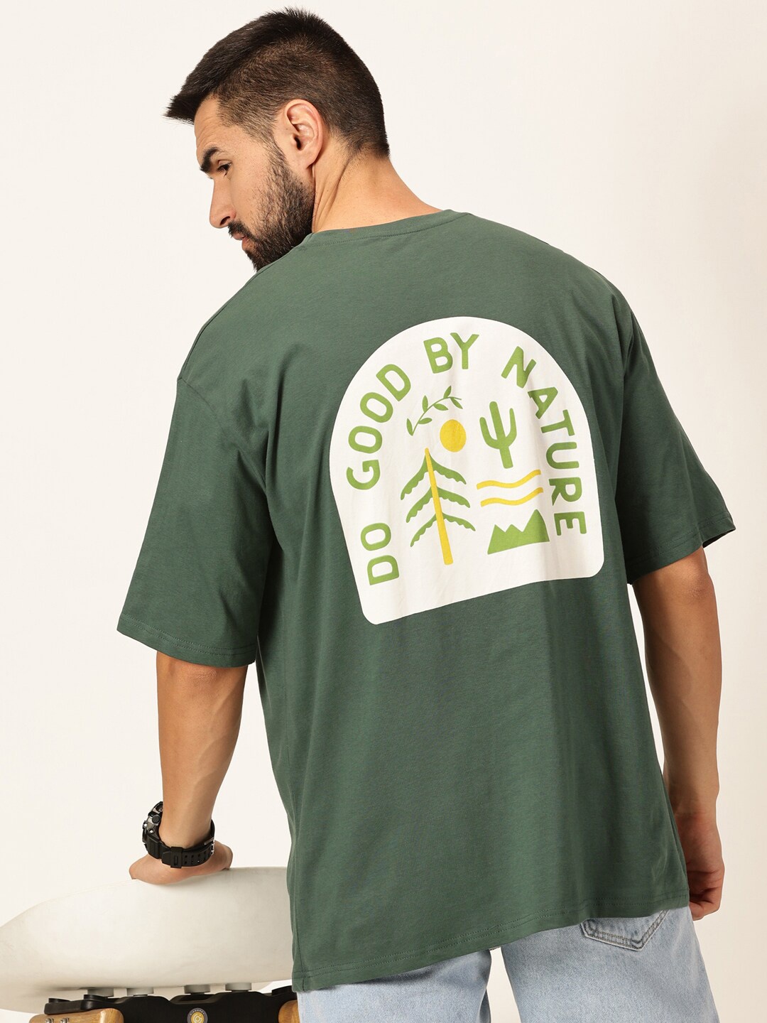 

Thomas Scott Oversized Graphic Printed Cotton Bio Finish T-shirt, Green