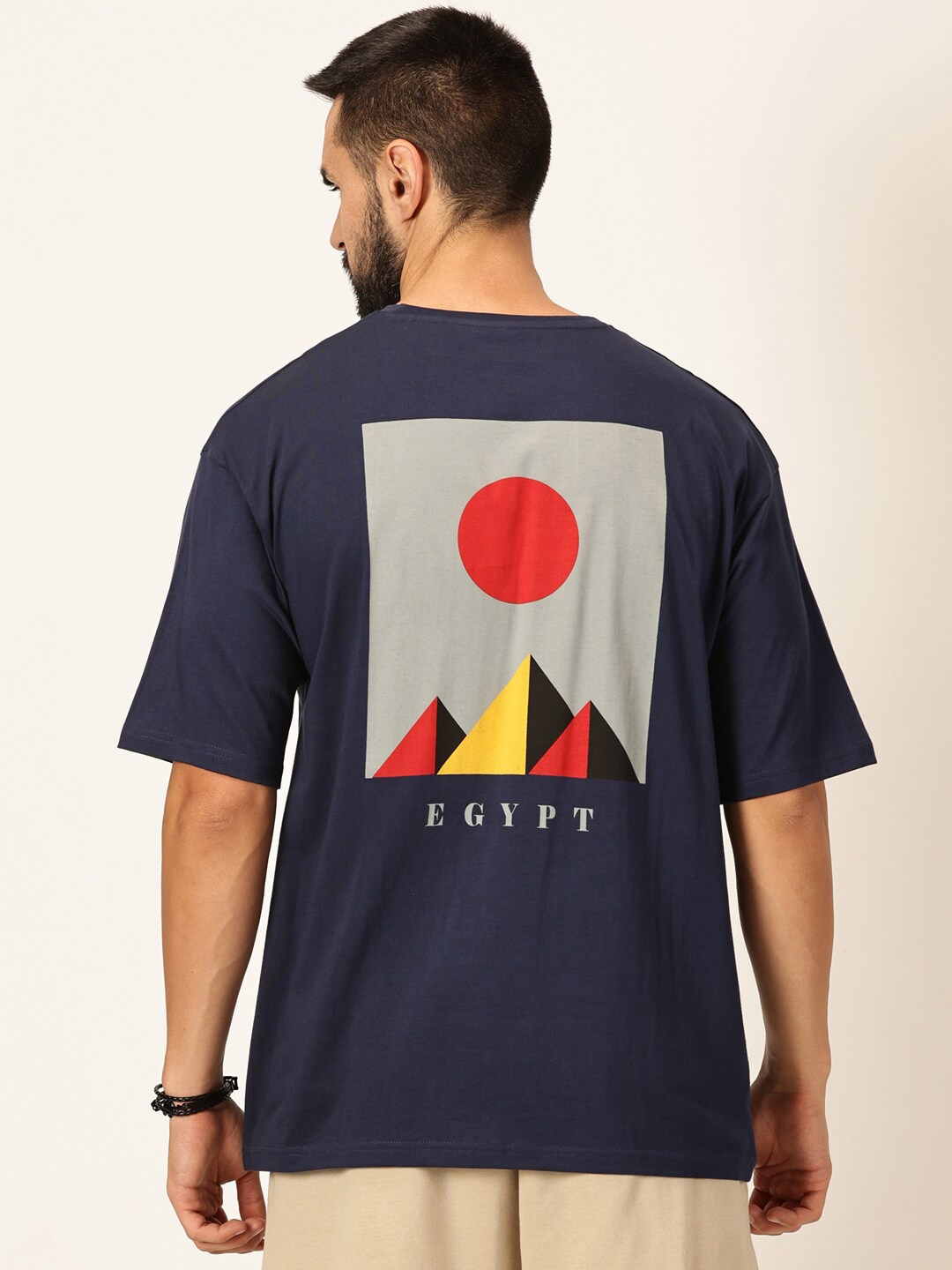

Thomas Scott Oversized Graphic Printed Drop-Shoulder Sleeves Cotton Bio Finish T-shirt, Navy blue