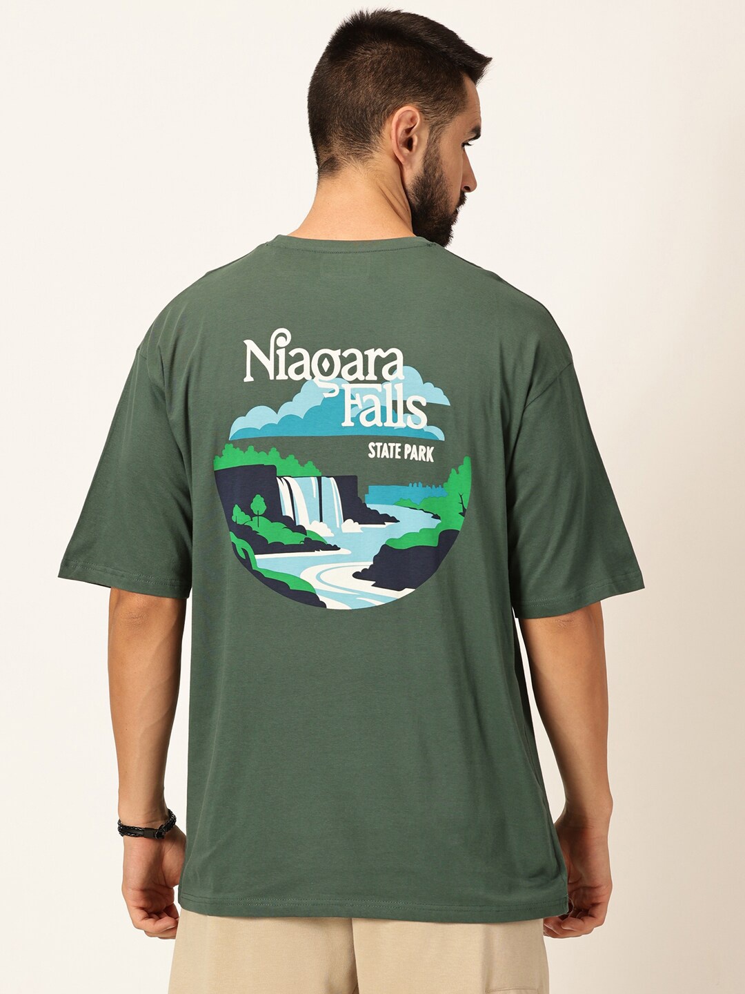 

Thomas Scott Graphic Printed Bio Finish Drop-Shoulder Sleeves Cotton T-shirt, Green