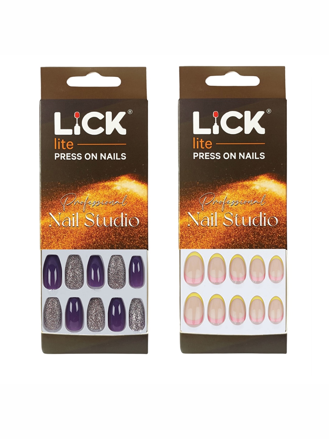 

LICK Set Of 2 Reusable Press On Nails - 12Pcs Each - Purple & Pink Beige