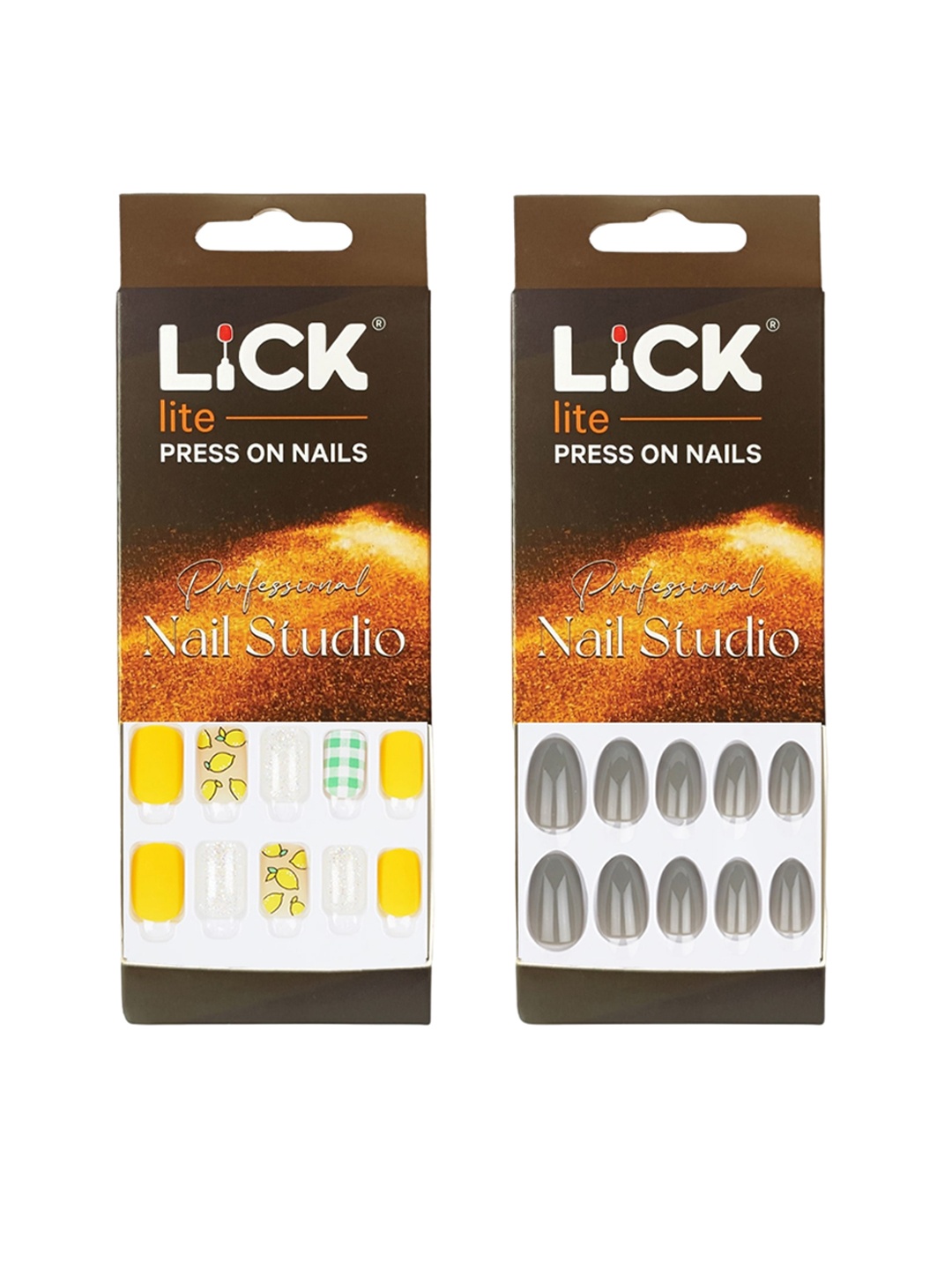 

LICK Set Of 2 Reusable Press On Nails - 12Pcs Each - Yellow & Grey