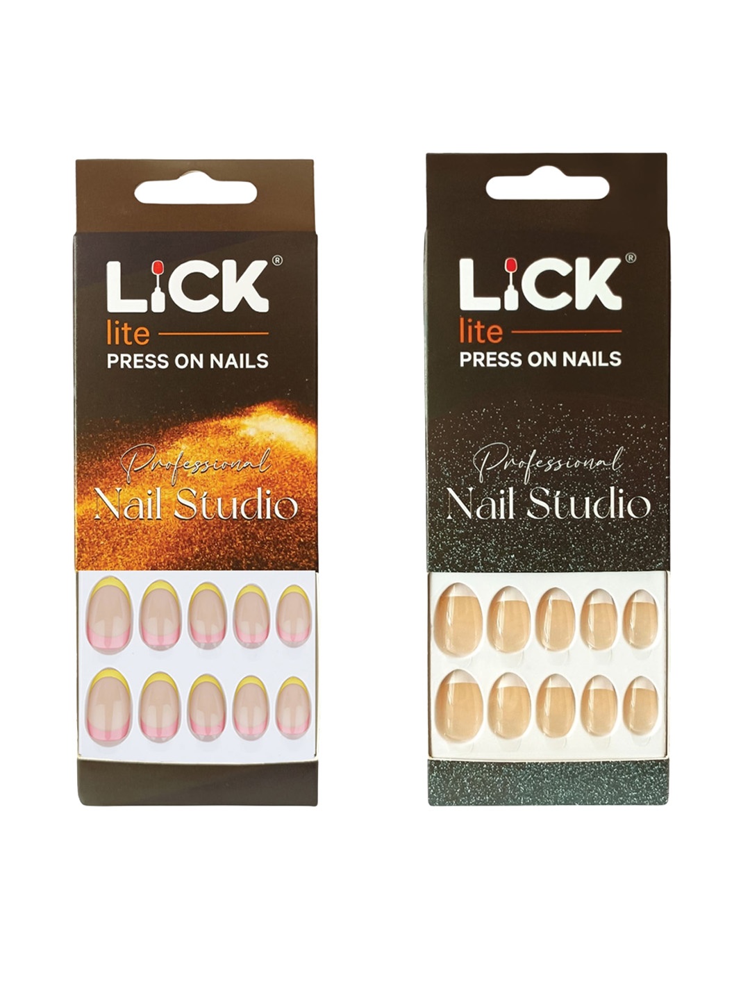 

LICK Set Of 2 Reusable Press On Nails - 12Pcs Each - Pink & Cream, Yellow