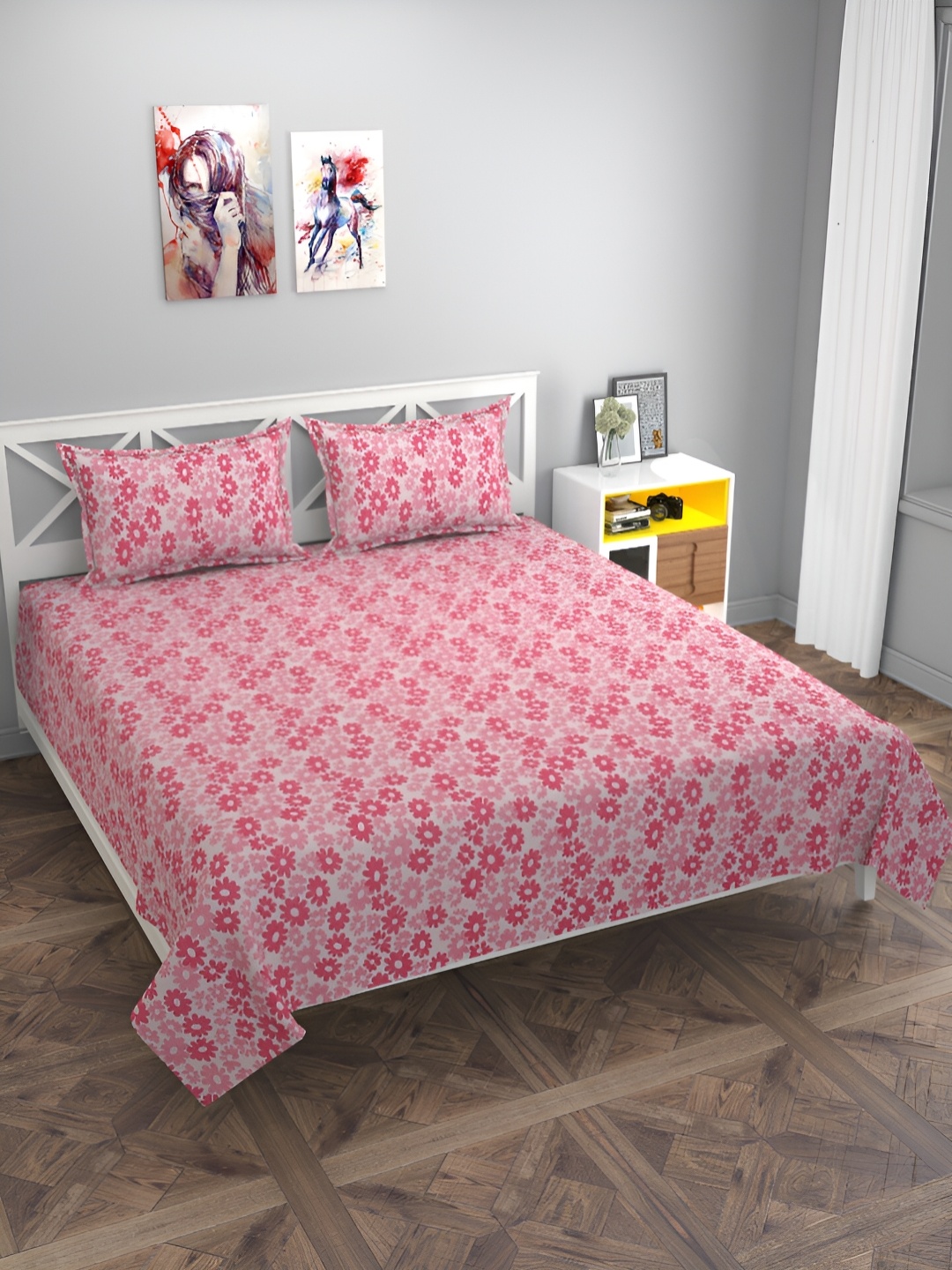 

MULTITEX Pink & Off White Floral 250 TC Queen Bedsheet with 2 Pillow Covers