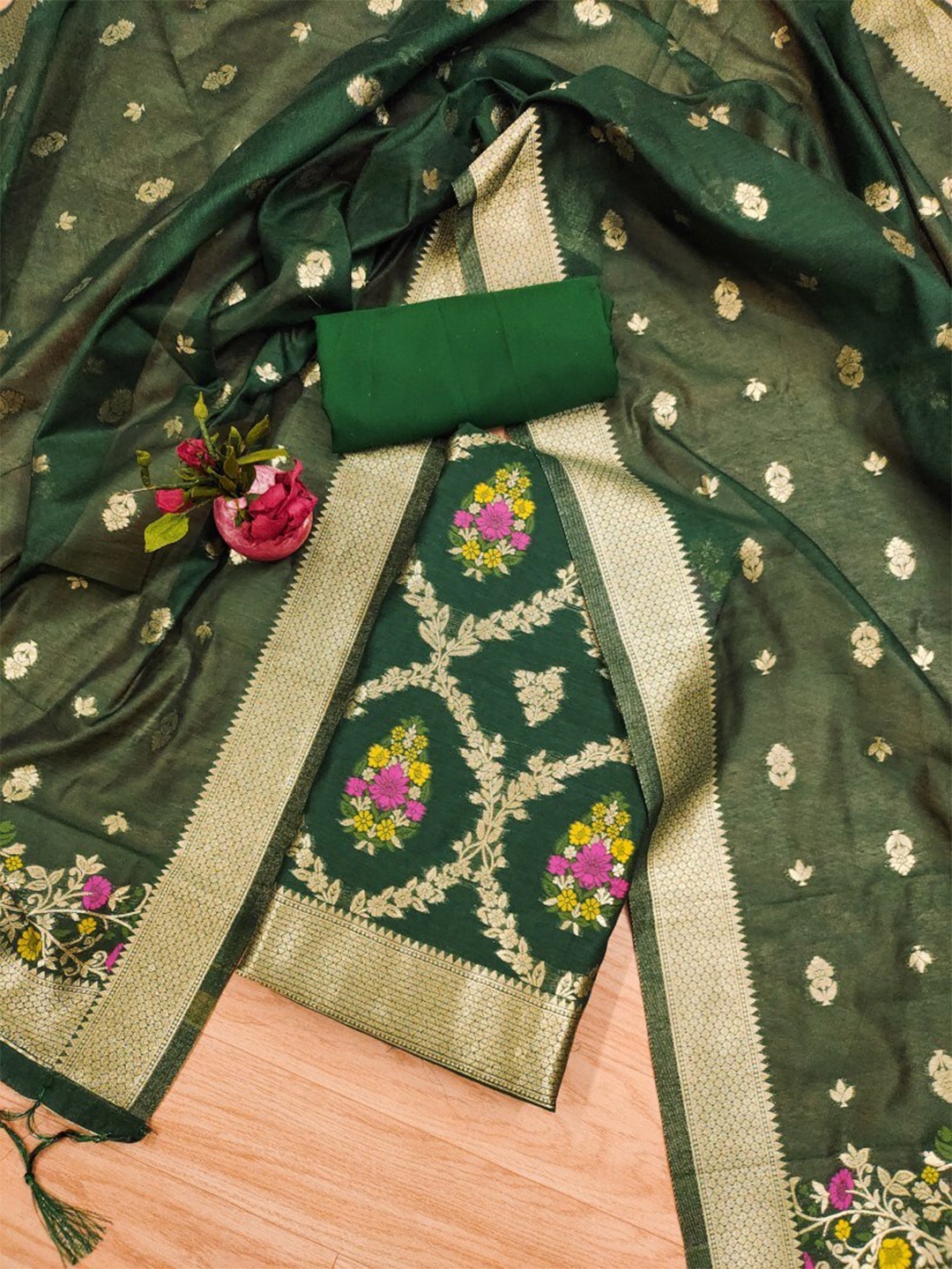 

LeeliPeeri Designer Unstitched Dress Material, Green