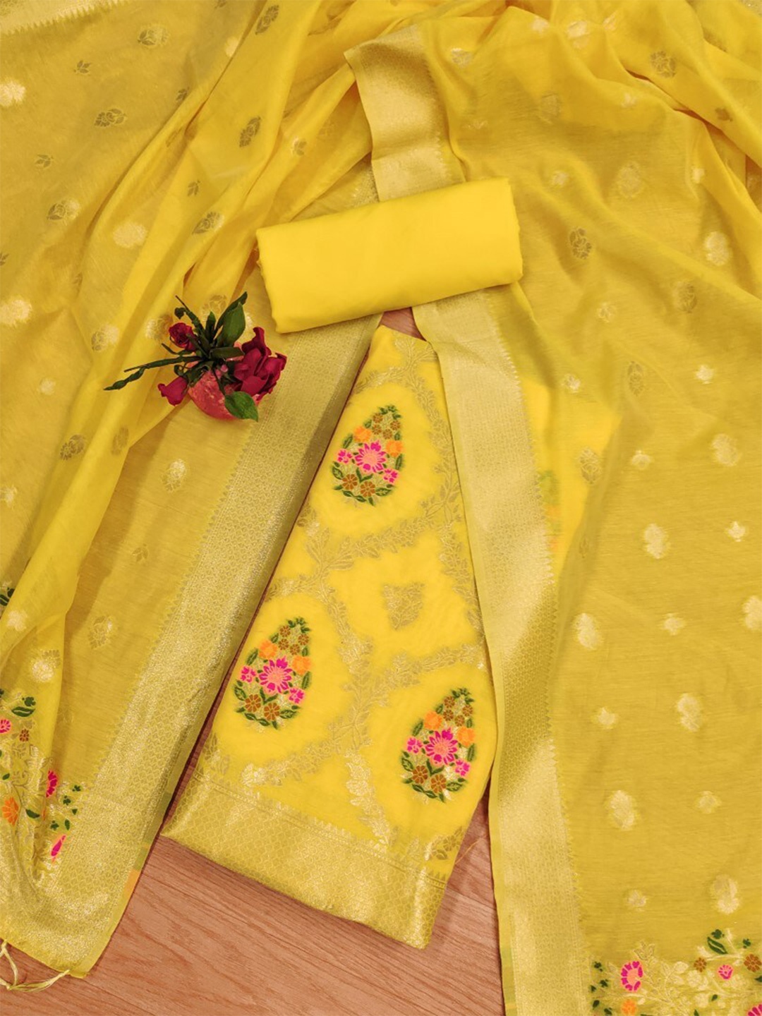

LeeliPeeri Designer Unstitched Dress Material, Yellow