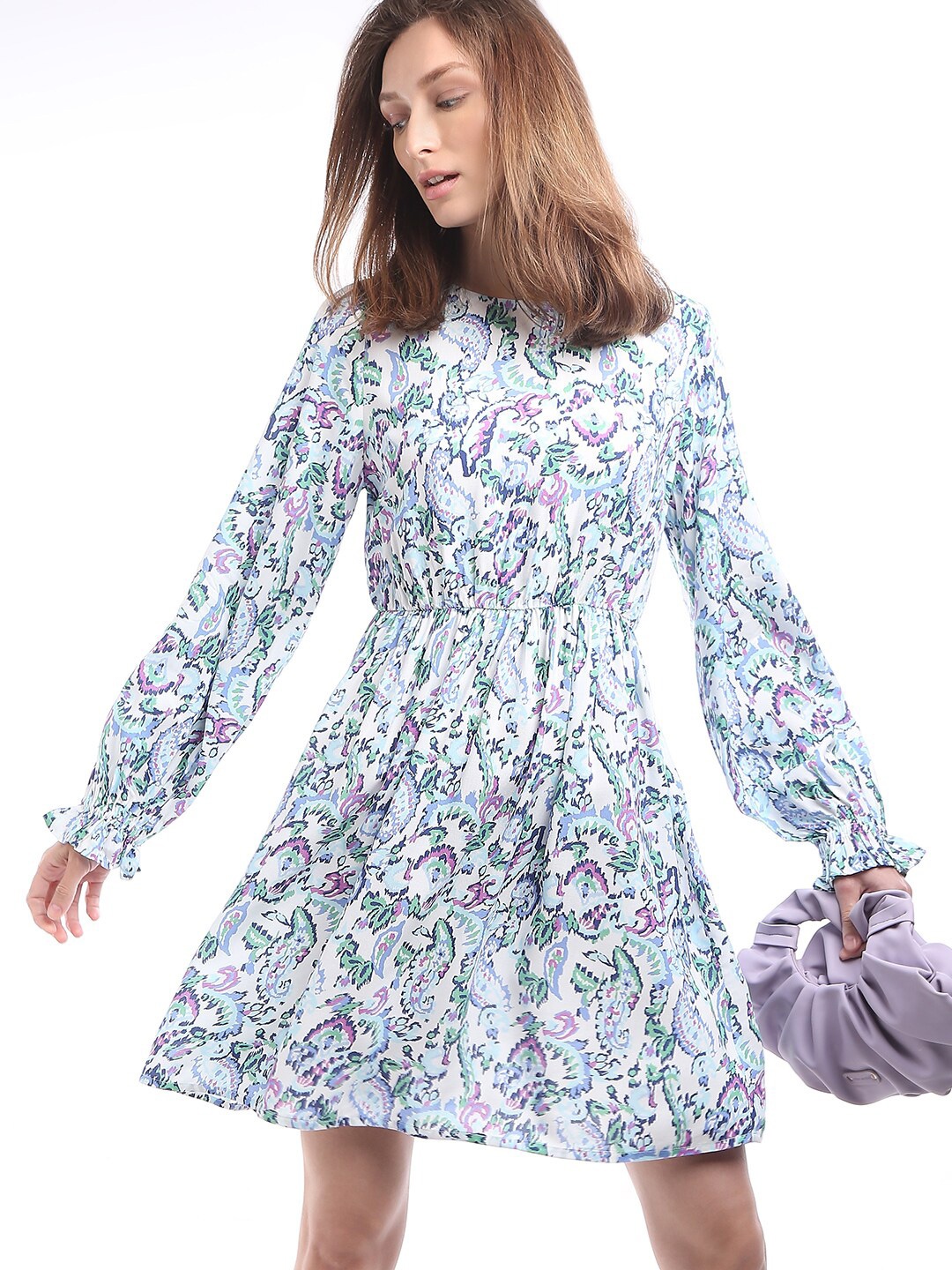 

Vero Moda Floral Print Puff Sleeve Fit & Flare Dress, Blue