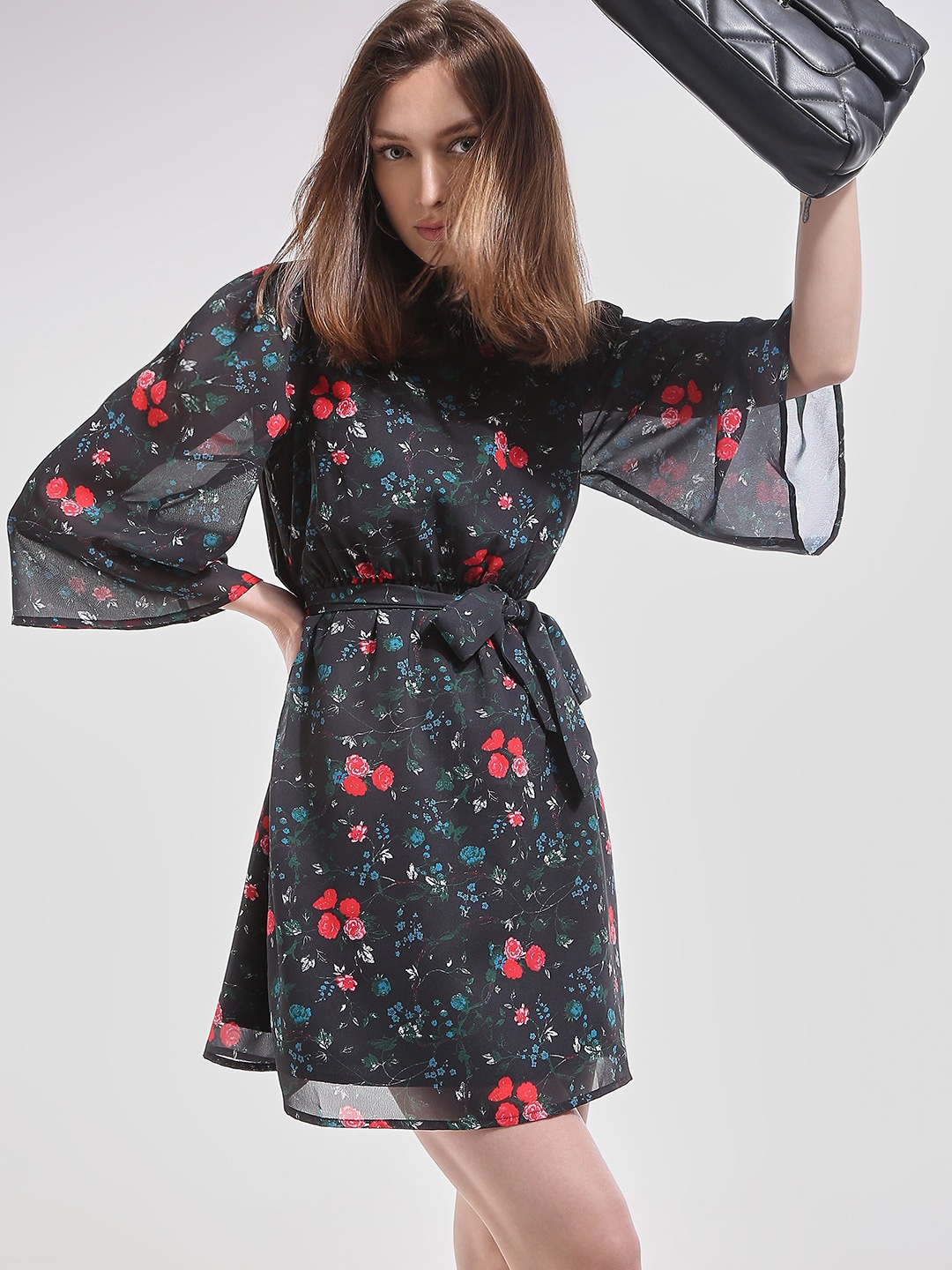 

Vero Moda Floral Print Bell Sleeve Fit & Flare Dress, Black