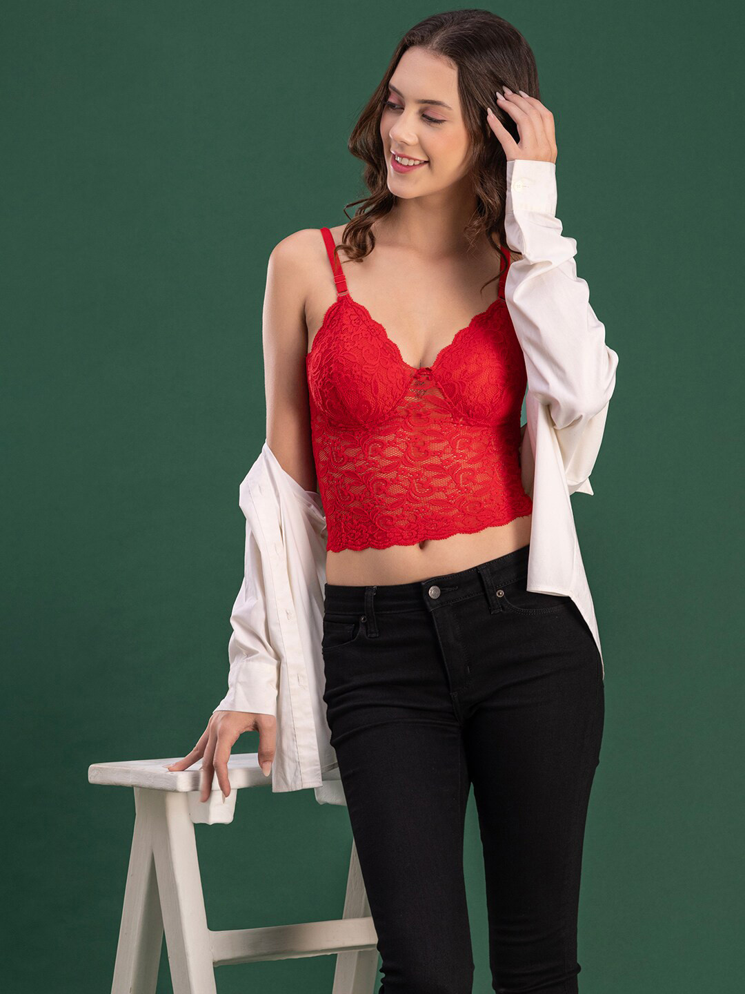 

DressBerry Floral Bra Medium Coverage Lightly Padded, Red