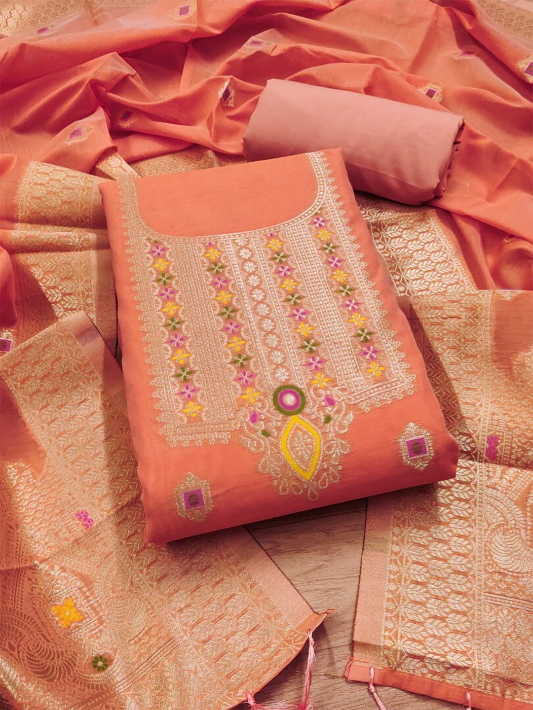 

LeeliPeeri Designer Unstitched Dress Material, Peach