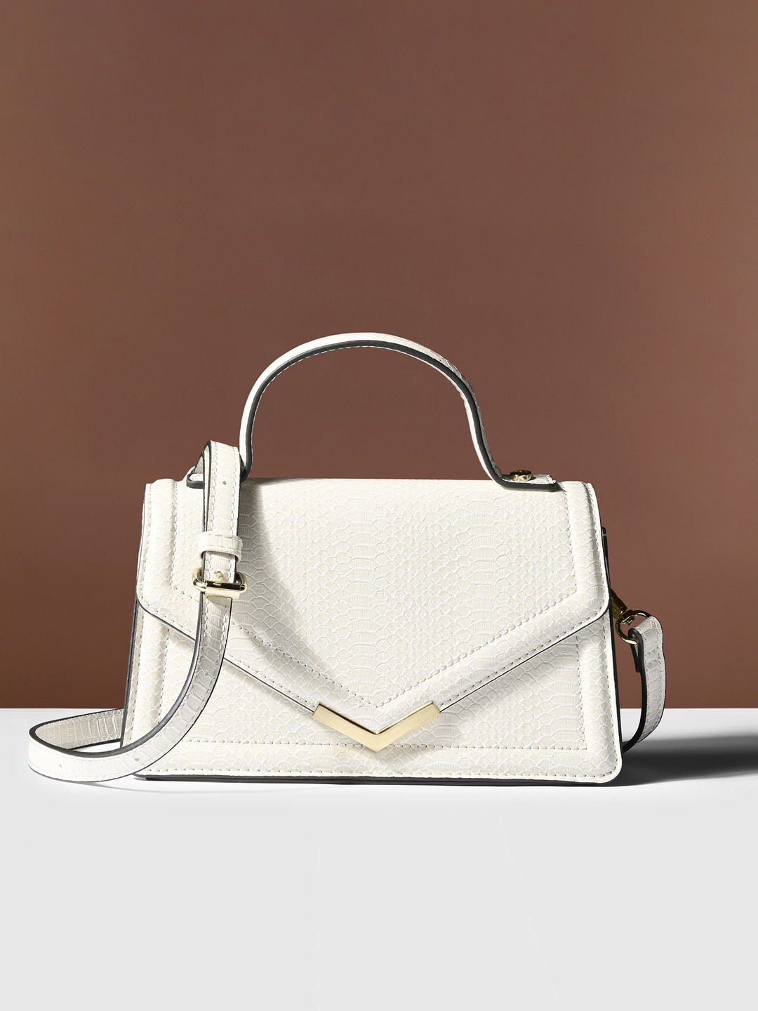 

Accessorize Textured Synthetic Leather Structured Satchel Bag, Cream