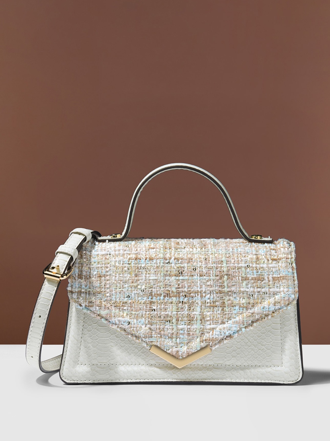 

Accessorize Textured Synthetic Leather Structured Satchel Bag, White