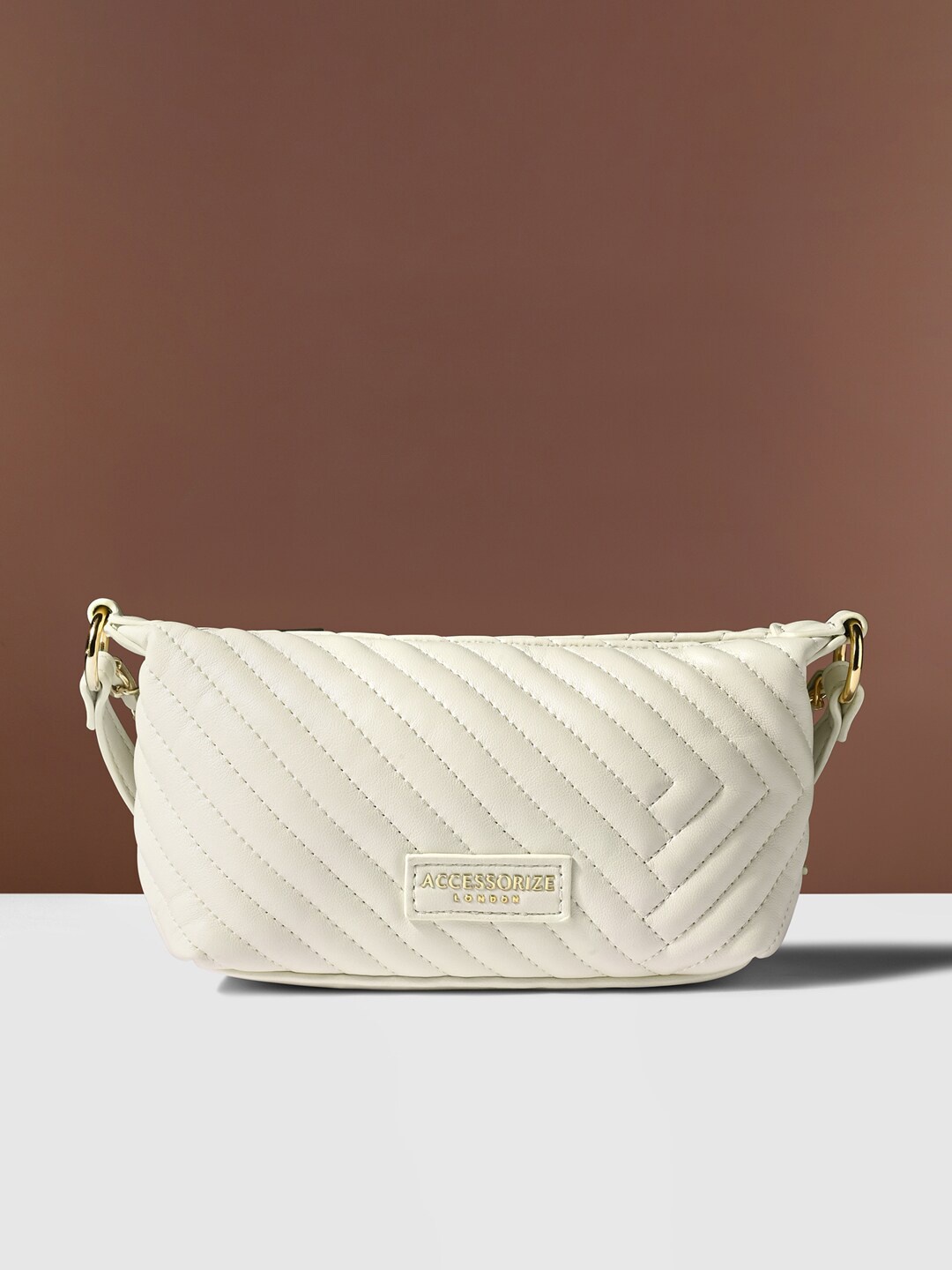 

Accessorize Textured Structured Sling Bag with Quilted, Cream