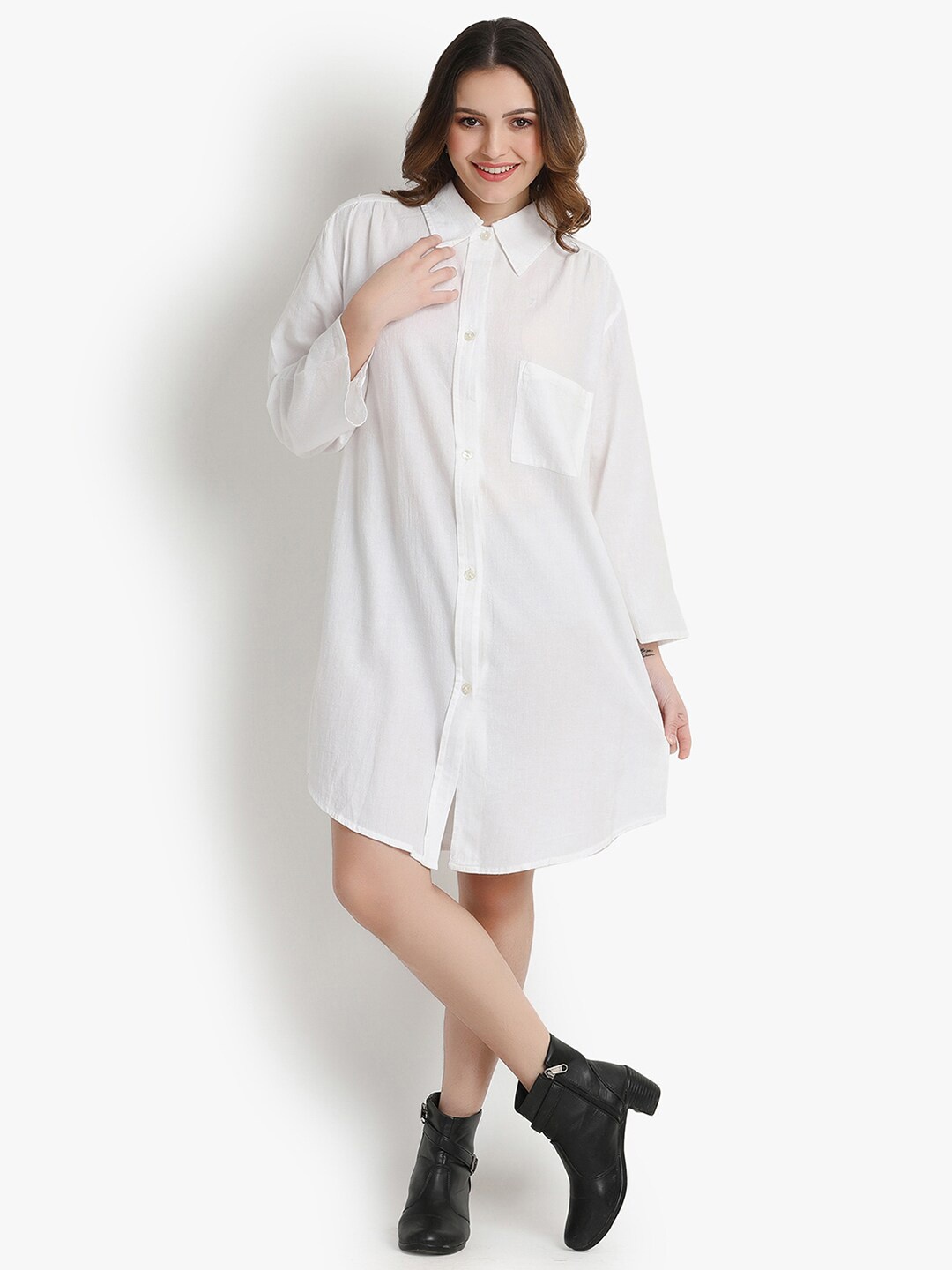 

putsum Striped Cotton Shirt Dress, White