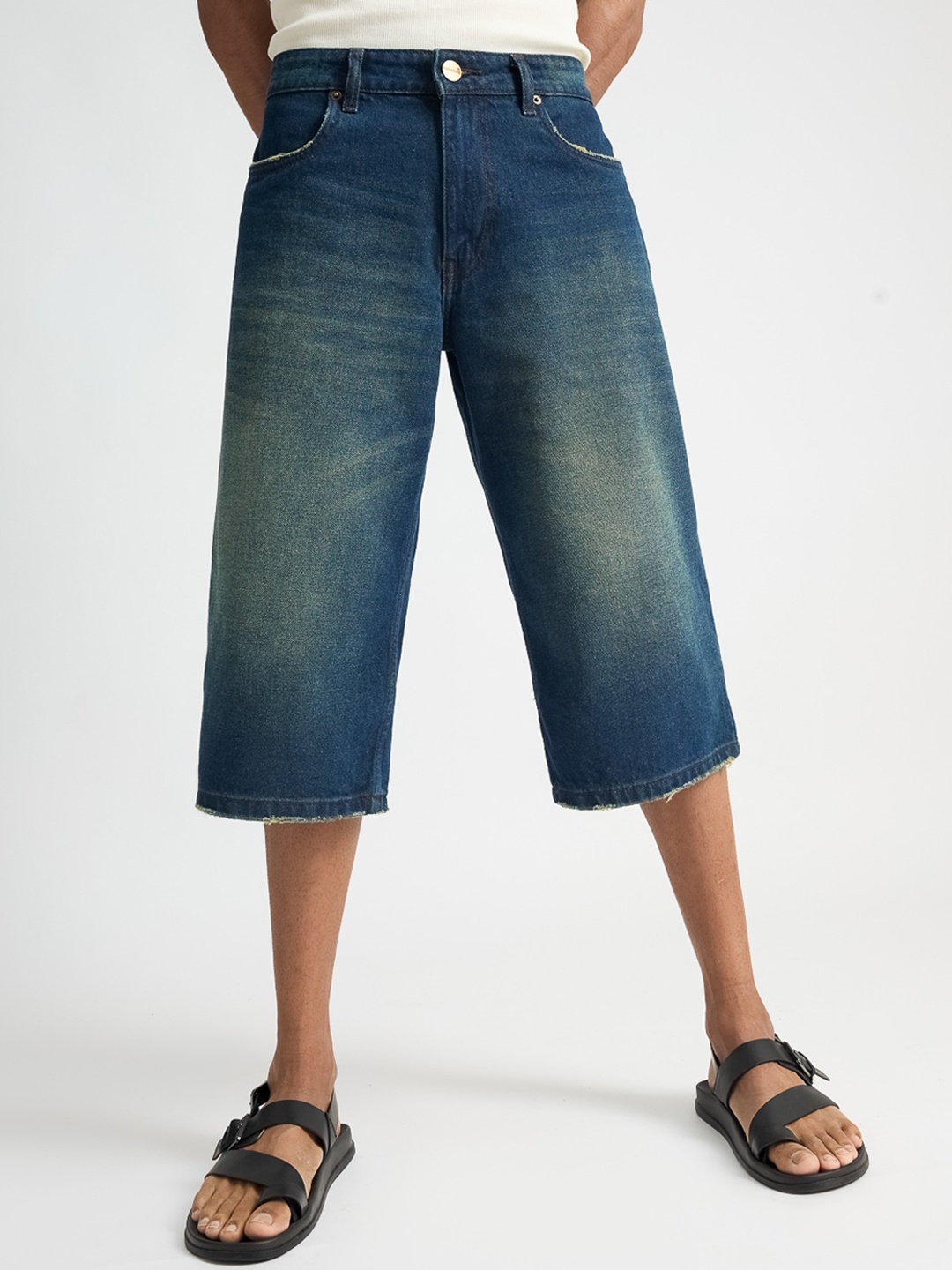 

FREAKINS Men Washed Denim Shorts, Blue