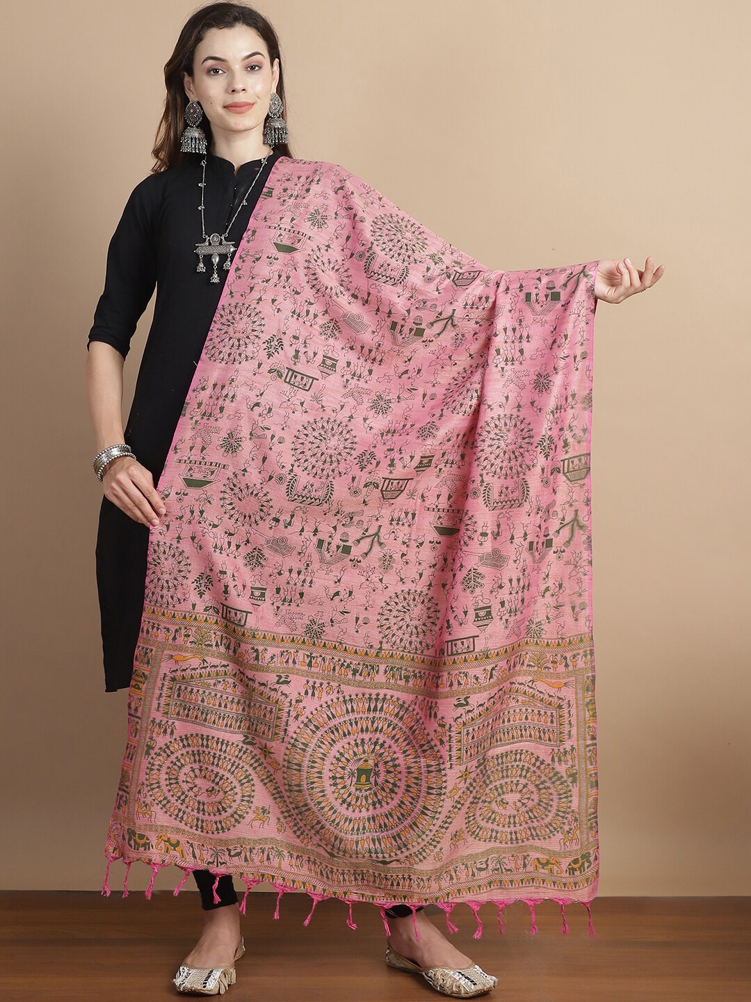 

LOOM LEGACY Printed Dupatta, Pink