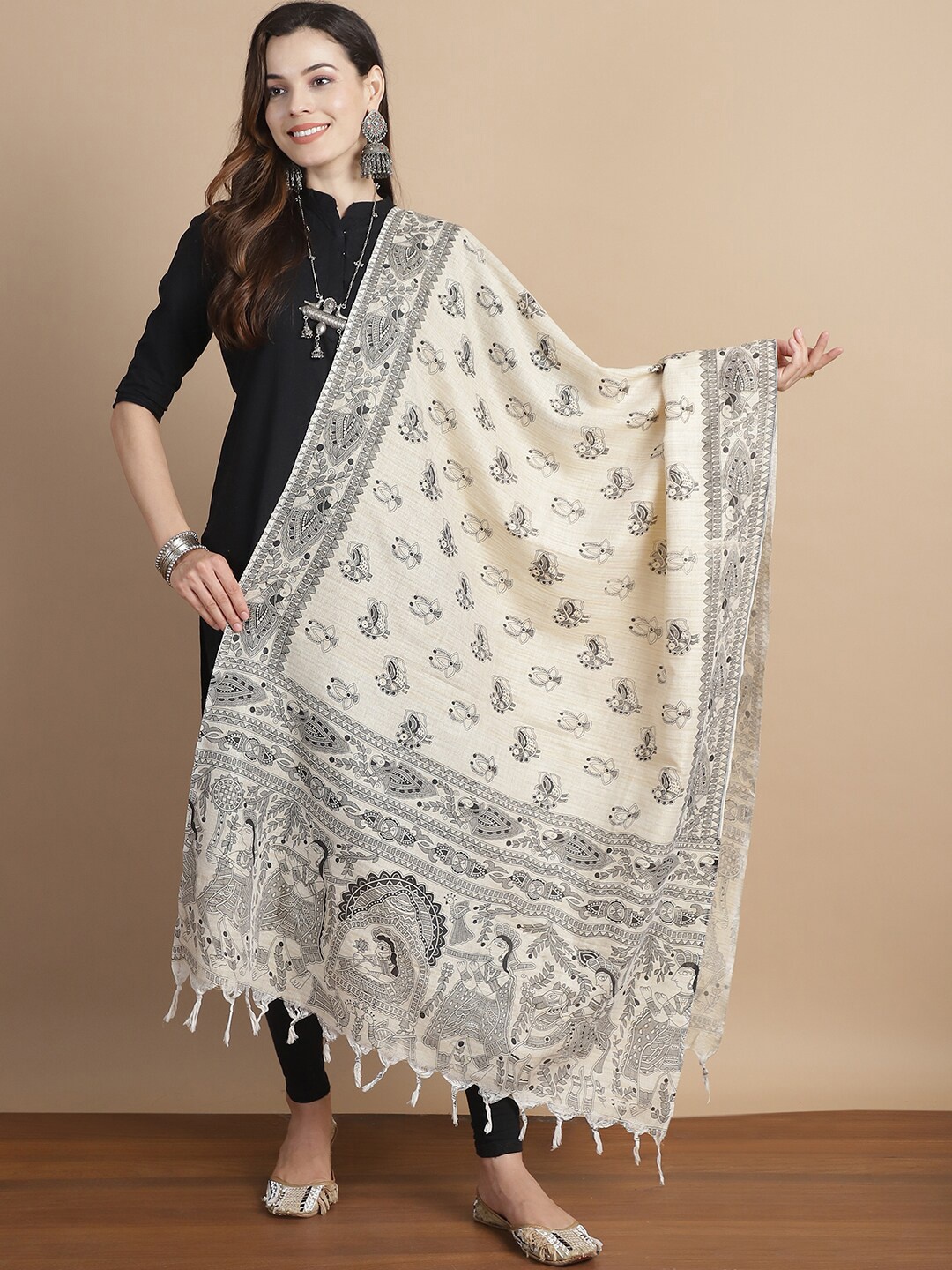 

LOOM LEGACY Printed Dupatta, Black