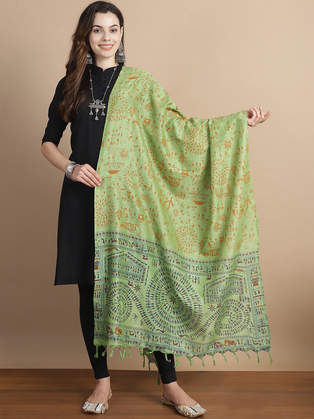 

LOOM LEGACY Printed Dupatta, Green