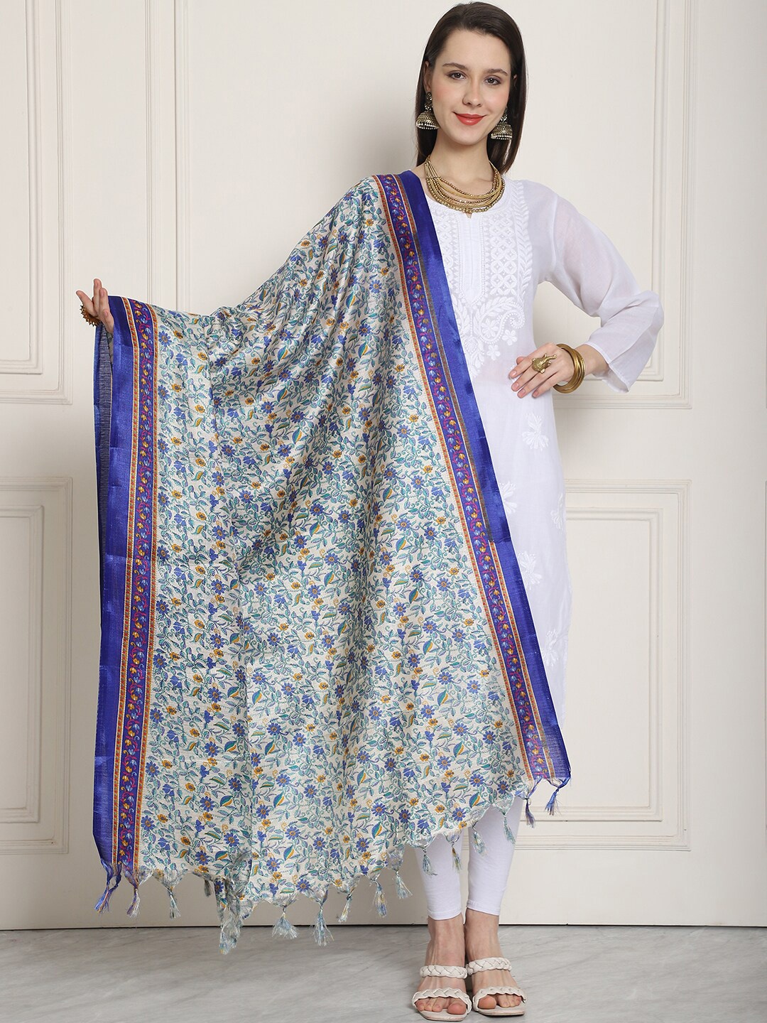 

LOOM LEGACY Printed Dupatta, Blue