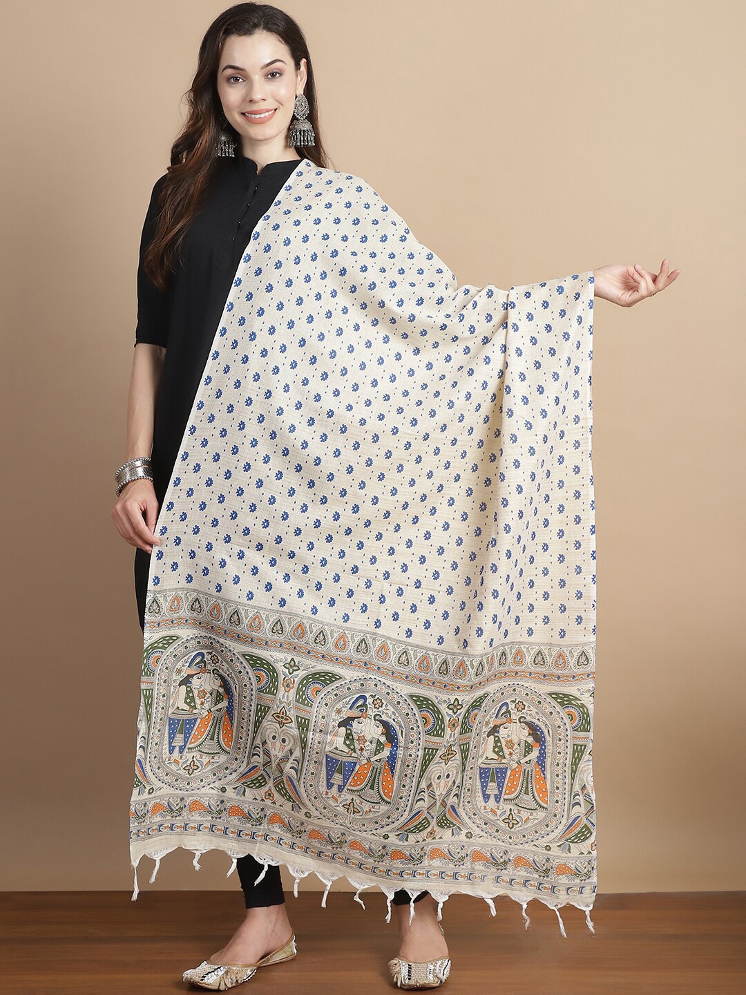 

LOOM LEGACY Printed Dupatta, Blue