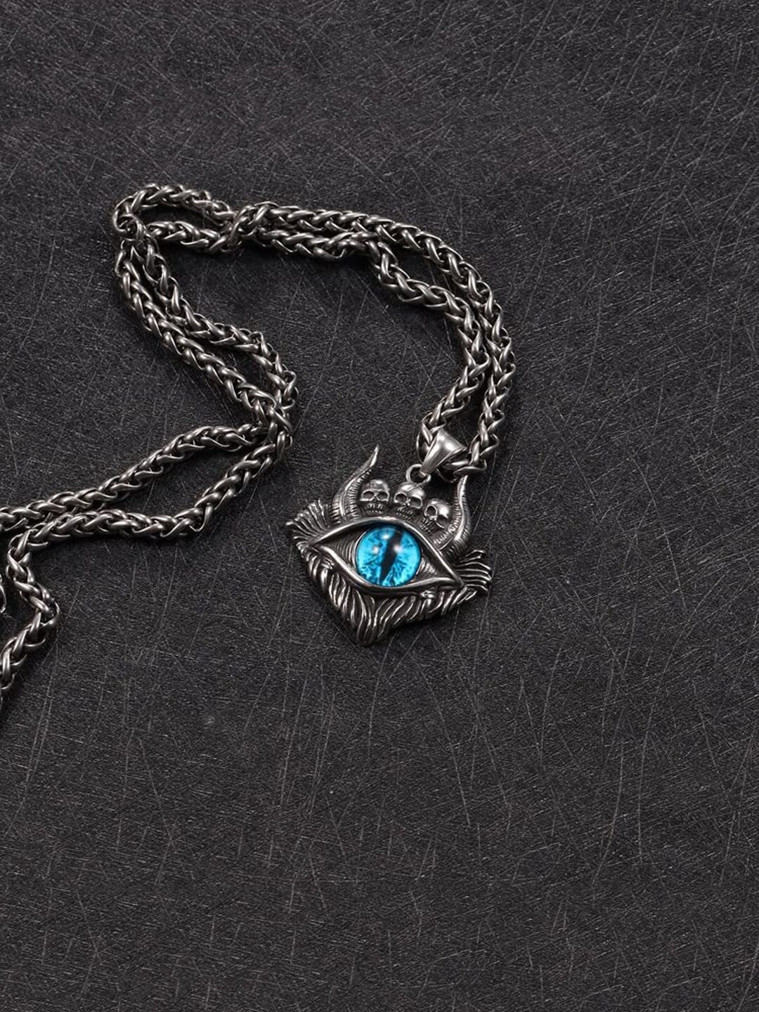 

Krelin Men Silver-Plated Evil Eye Dragon Pendant With Chain