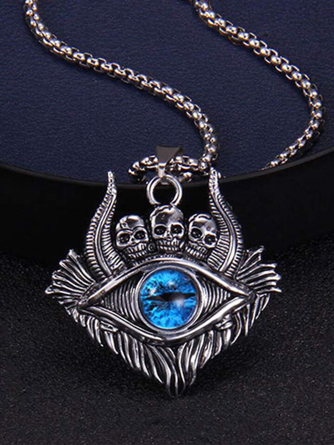 

Krelin Men Silver-Plated Evil Eye Dragon Locket Pendant With Chain