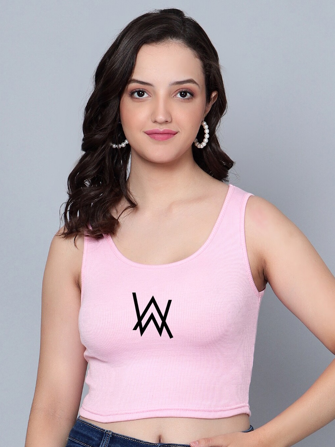

Fashion And Youth Graphic Printed Round Neck Crop Tank Top, Pink