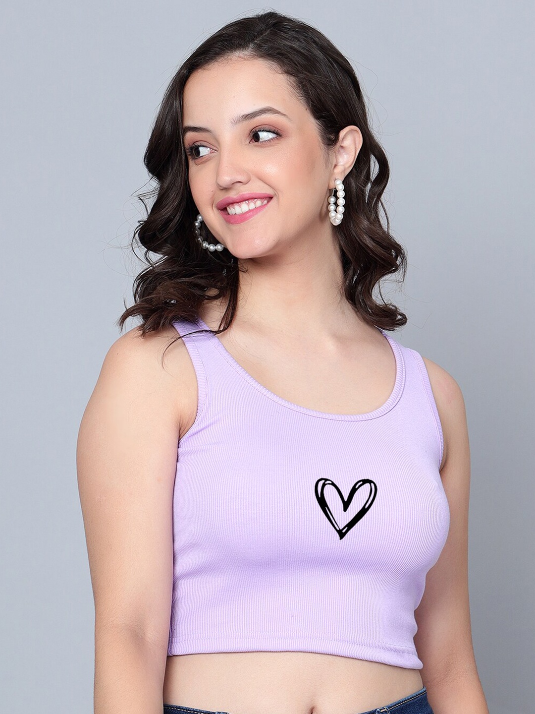 

Fashion And Youth Printed Round Neck Fitted Crop Top, Lavender