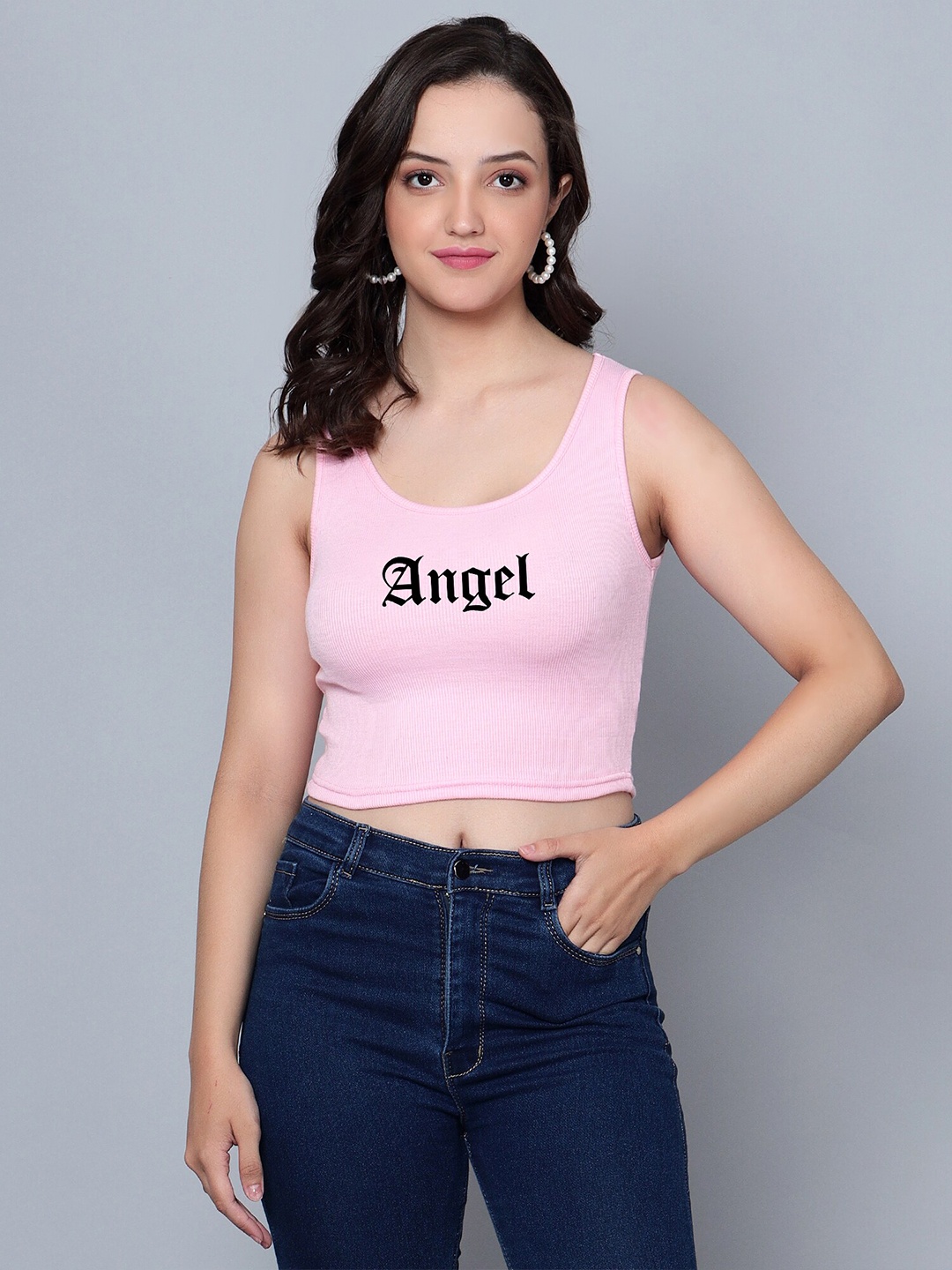 

Fashion And Youth Typography Printed Crop Top, Pink