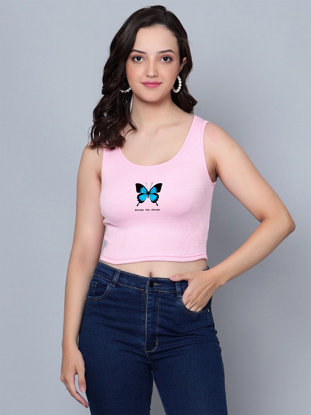 

Fashion And Youth Graphic Printed Fitted Top, Pink