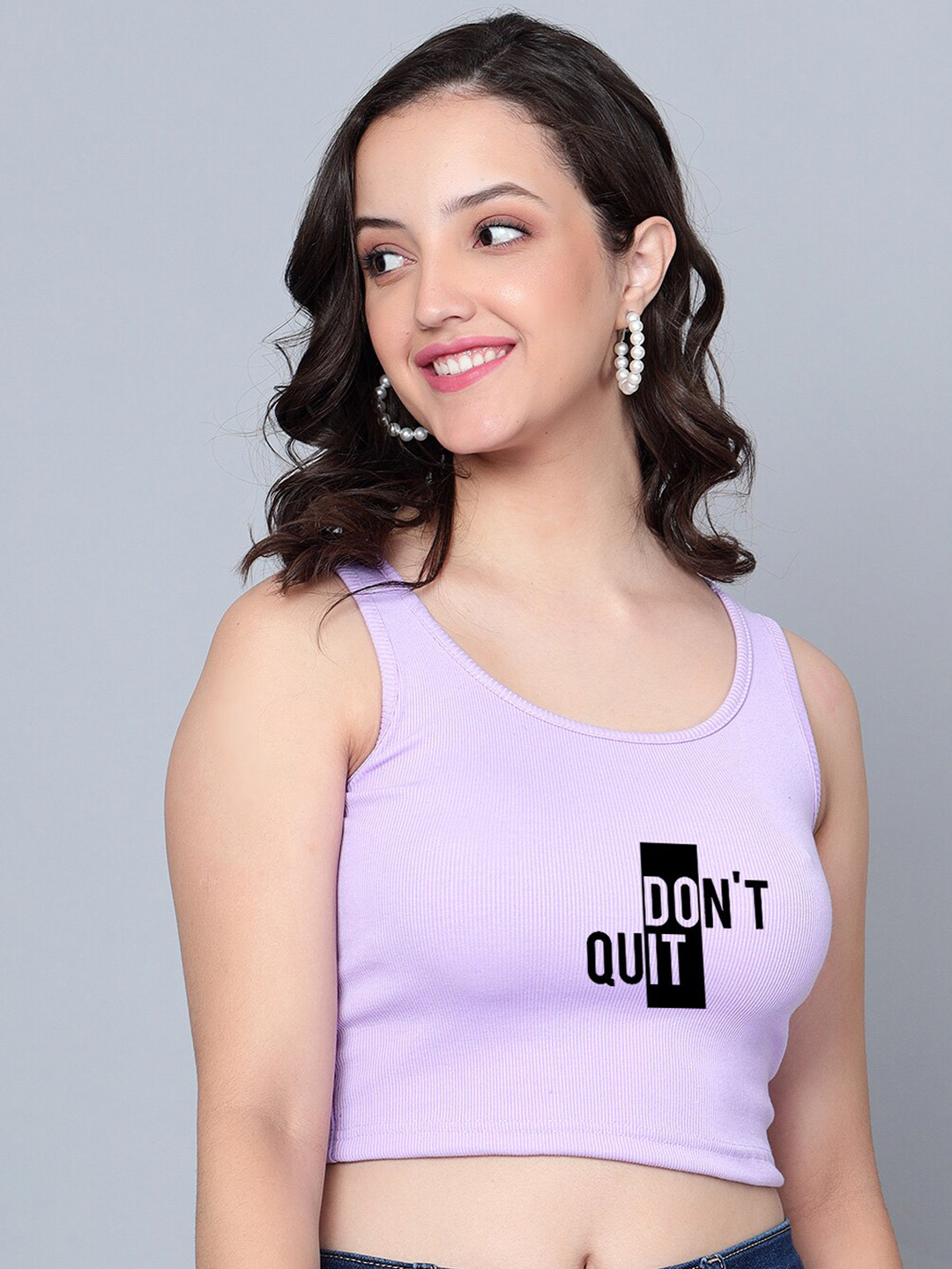 

Fashion And Youth Printed Round Neck Crop Top, Lavender