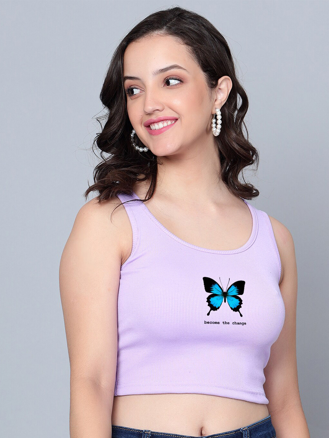 

Fashion And Youth Graphic Printed Tank Crop Top, Lavender