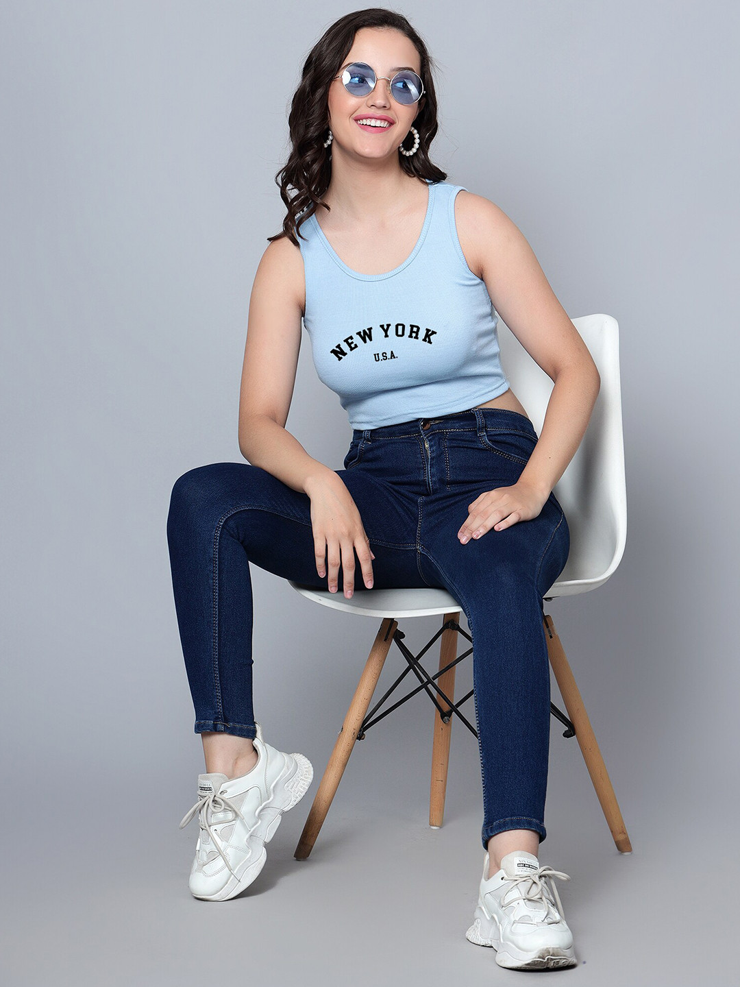 

Fashion And Youth Typography Printed Tank Crop Top, Turquoise blue