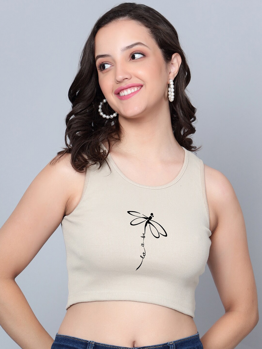 

Fashion And Youth Round Neck Tank Top, Beige