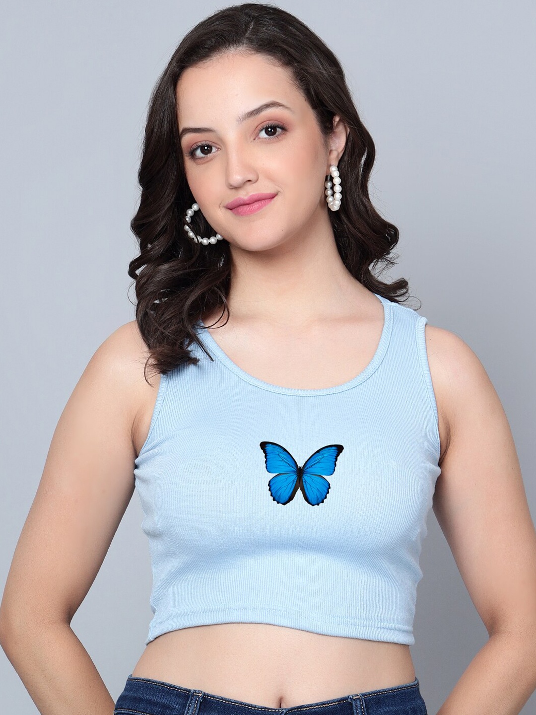 

Fashion And Youth Round Neck Crop Top, Turquoise blue