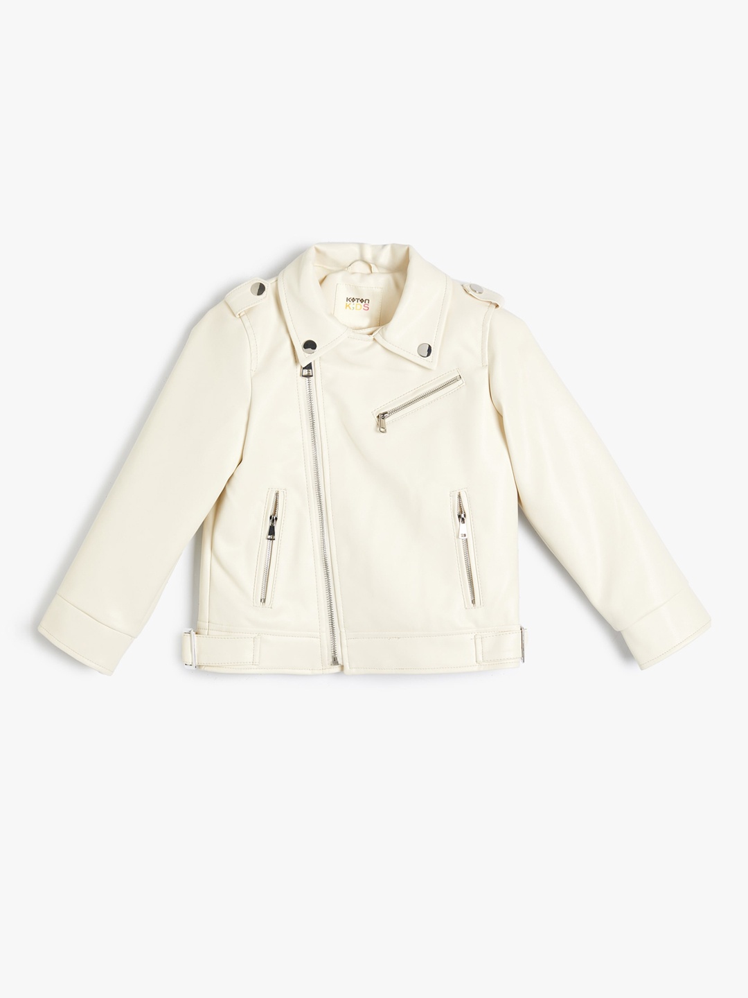 

Koton Girls Spread Collar Biker Jacket, Beige