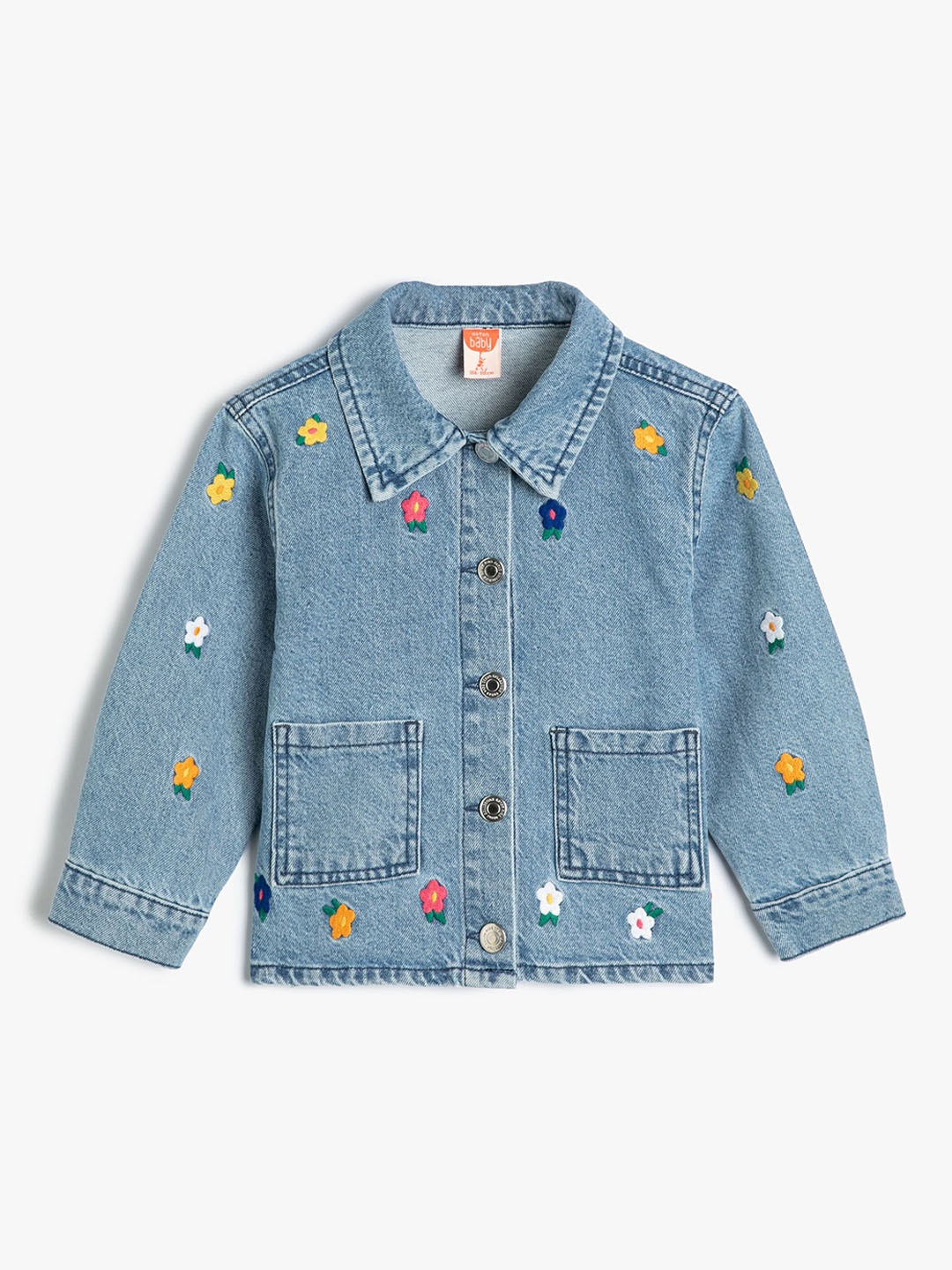 

Koton Girls Floral Embroidered Pure Cotton Denim Jacket, Blue