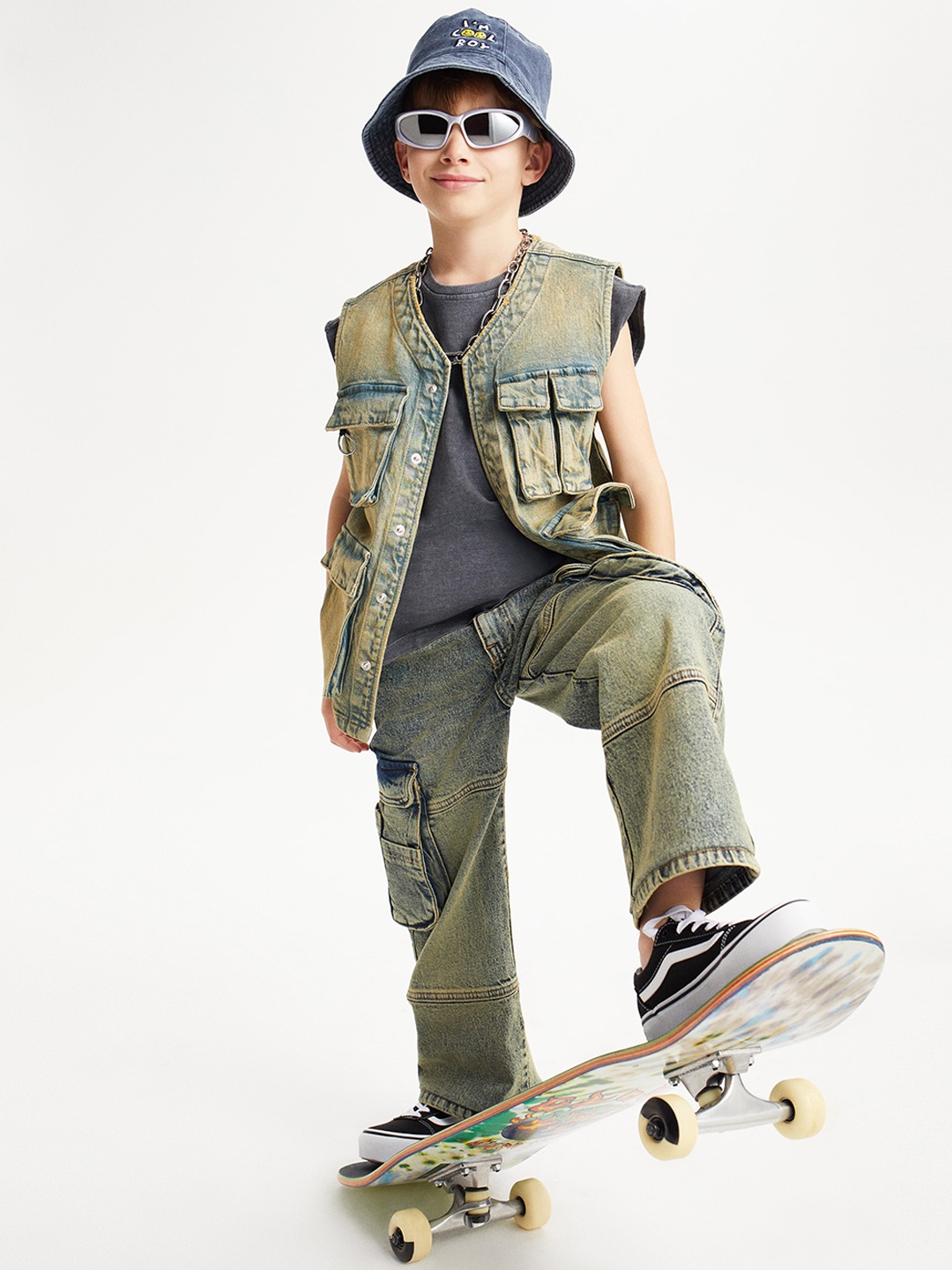 

Koton Boys Collarless Denim Jacket, Grey