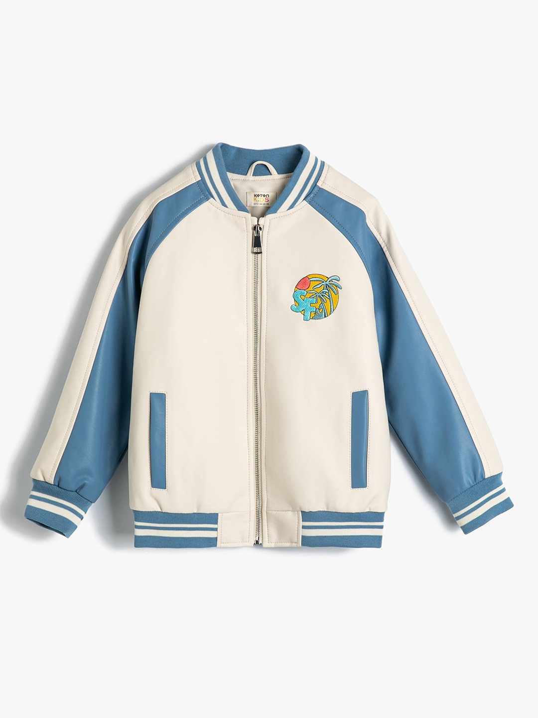 

Koton Boys Striped Bomber Jacket, Blue