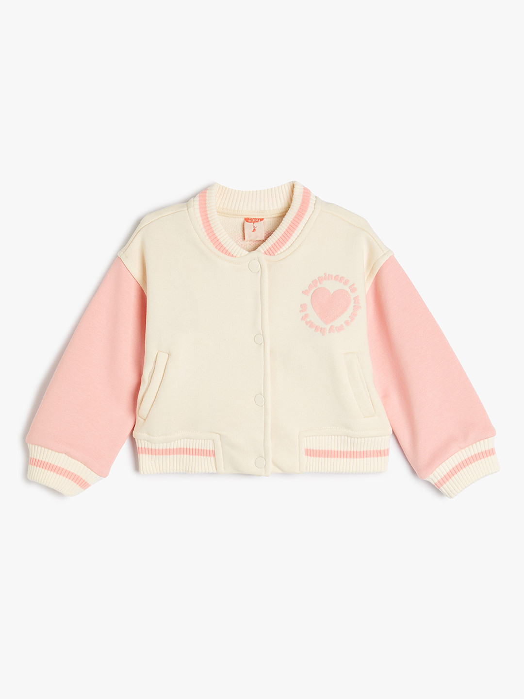 

Koton Girls Mandarin Collar Bomber Jacket, Beige